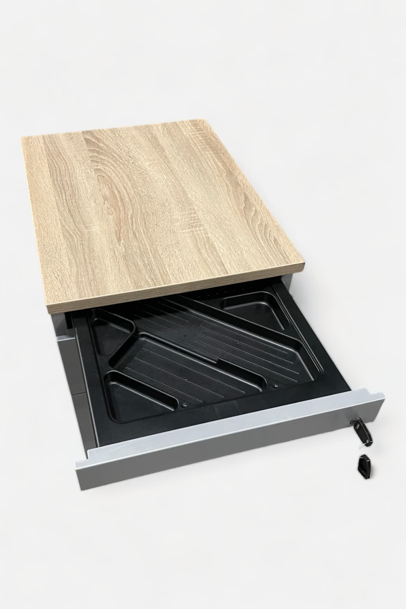 Grey top wooden cabinet with 3 drawers with key locking system-1