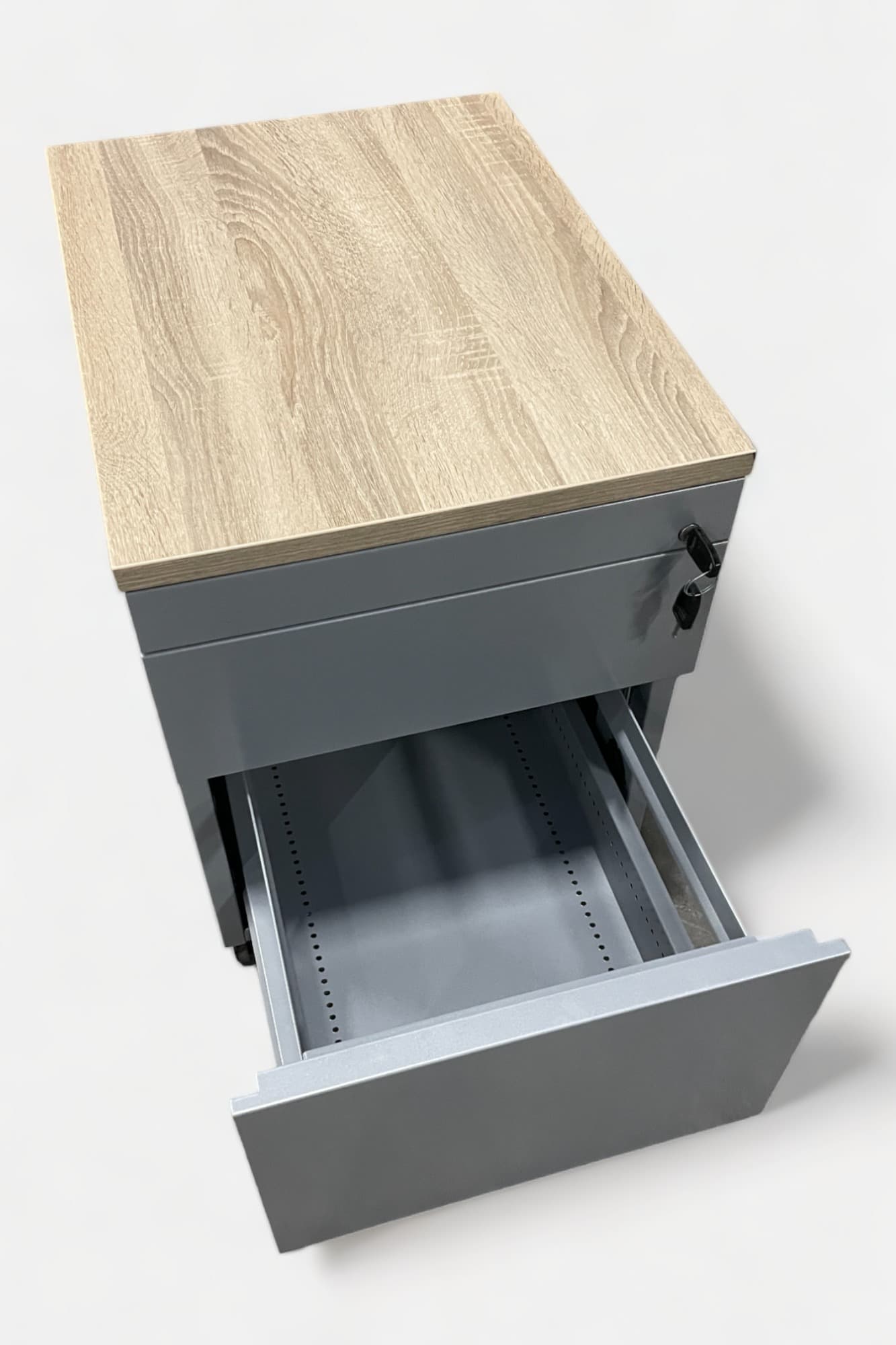 Grey top wooden cabinet with 3 drawers with key locking system-2