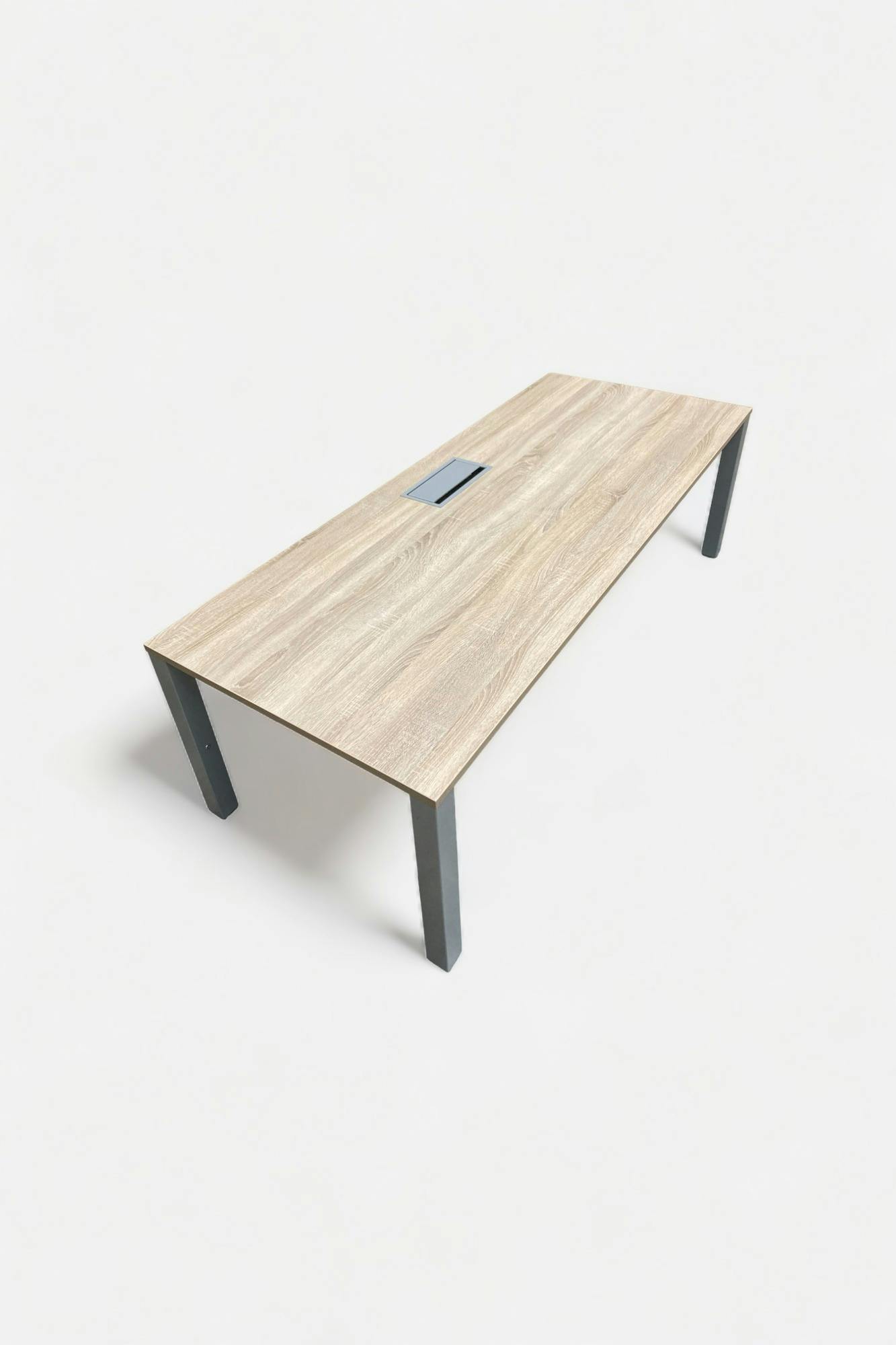 PAMI 200cm Licht houten bureau met toegang boven en kabelgoot met grijze poten - Relieve Furniture