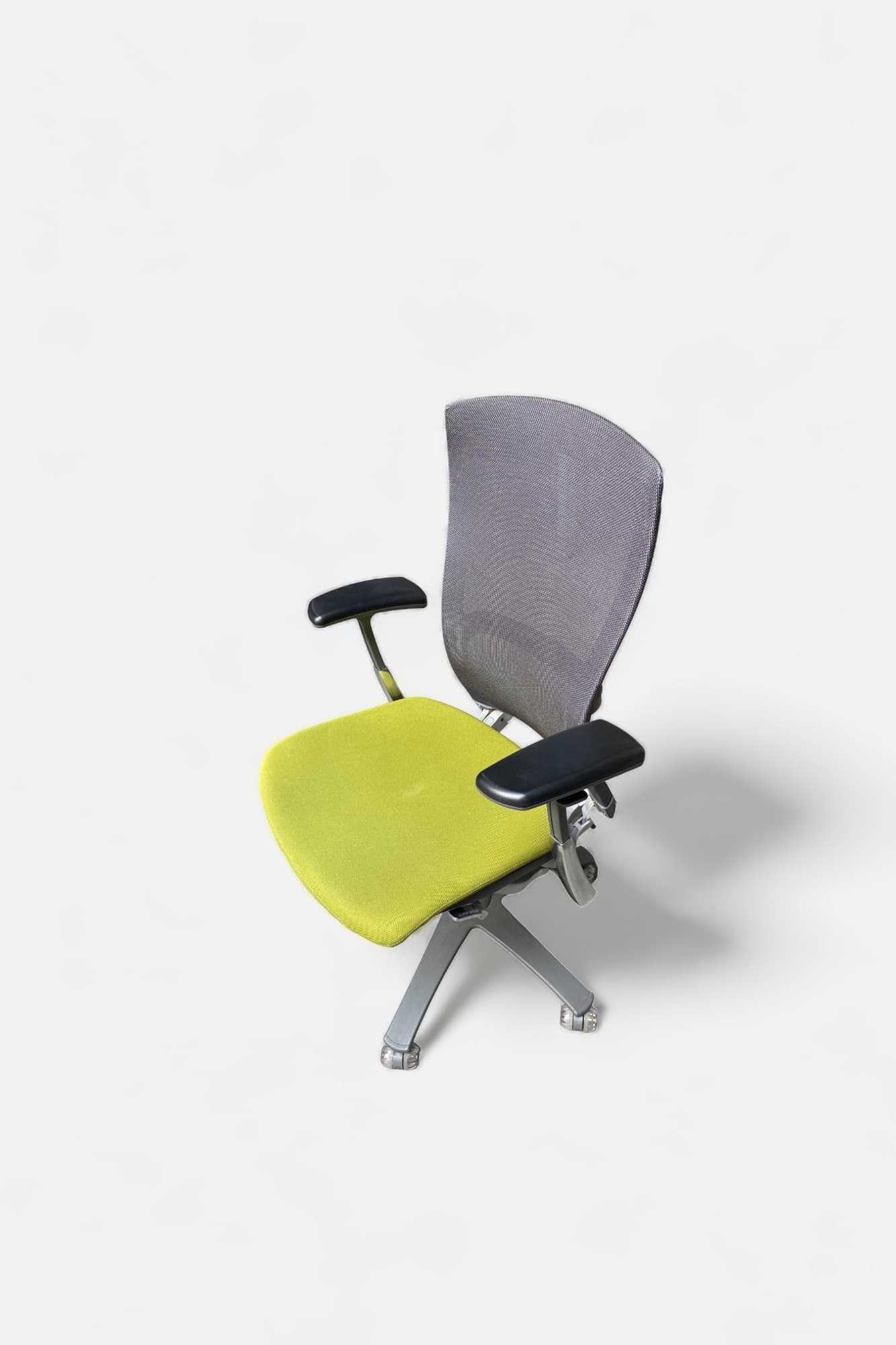 Knoll Verstelbare bureaustoel met groene zitting en grijze netrugleuning op wieltjes-0