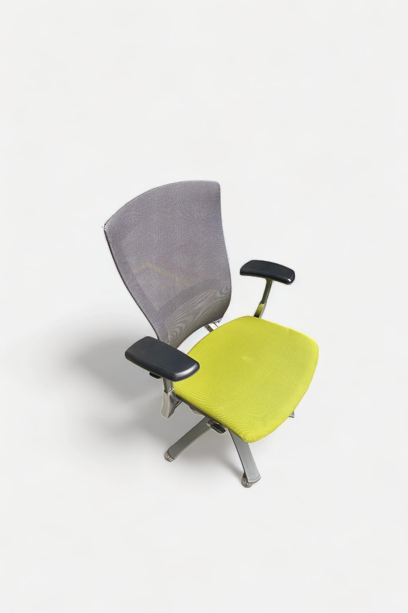 Knoll Verstelbare bureaustoel met groene zitting en grijze netrugleuning op wieltjes-2