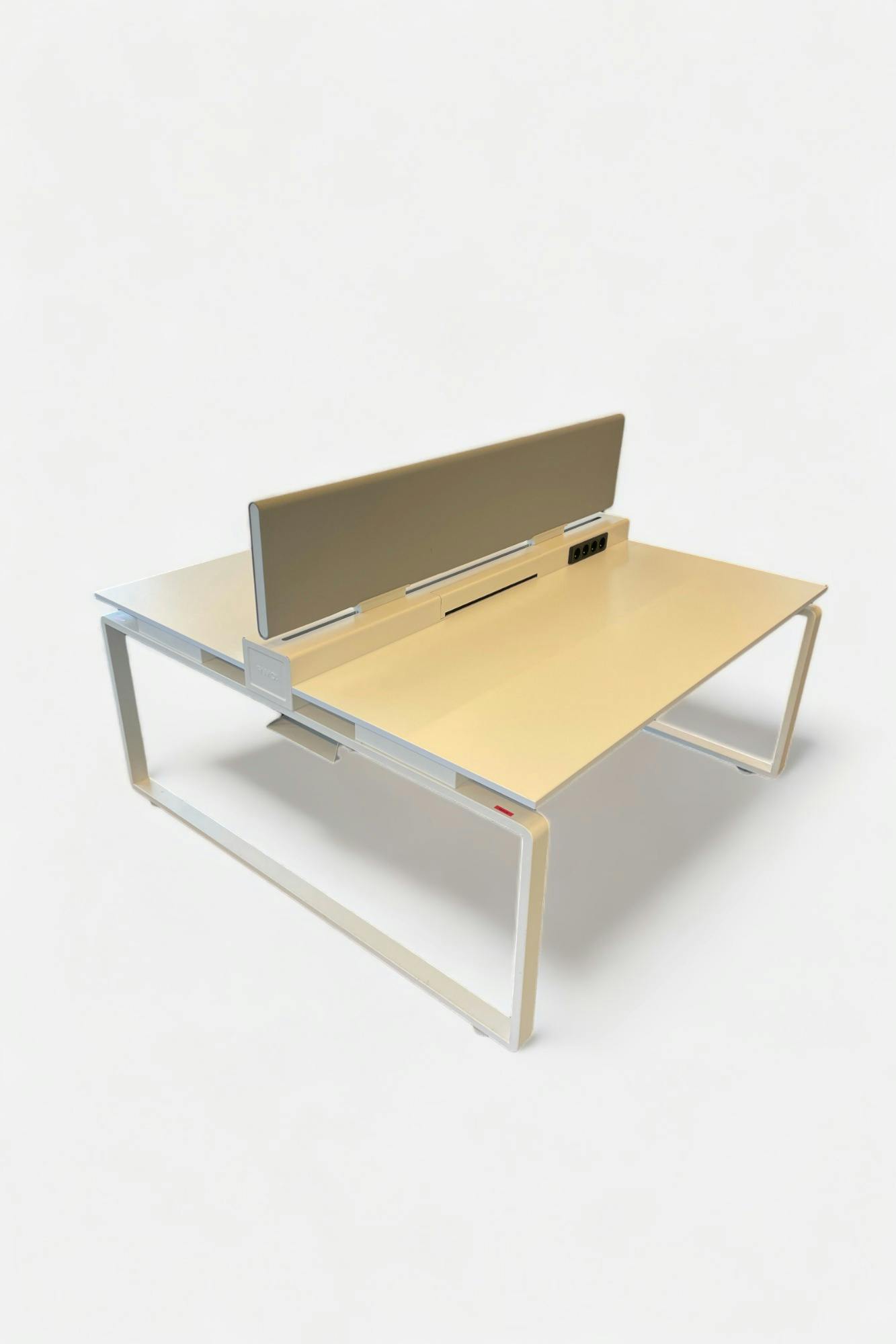 FAMO 160cm white duo wooden bench with white legs and grey separator  - Relieve Furniture