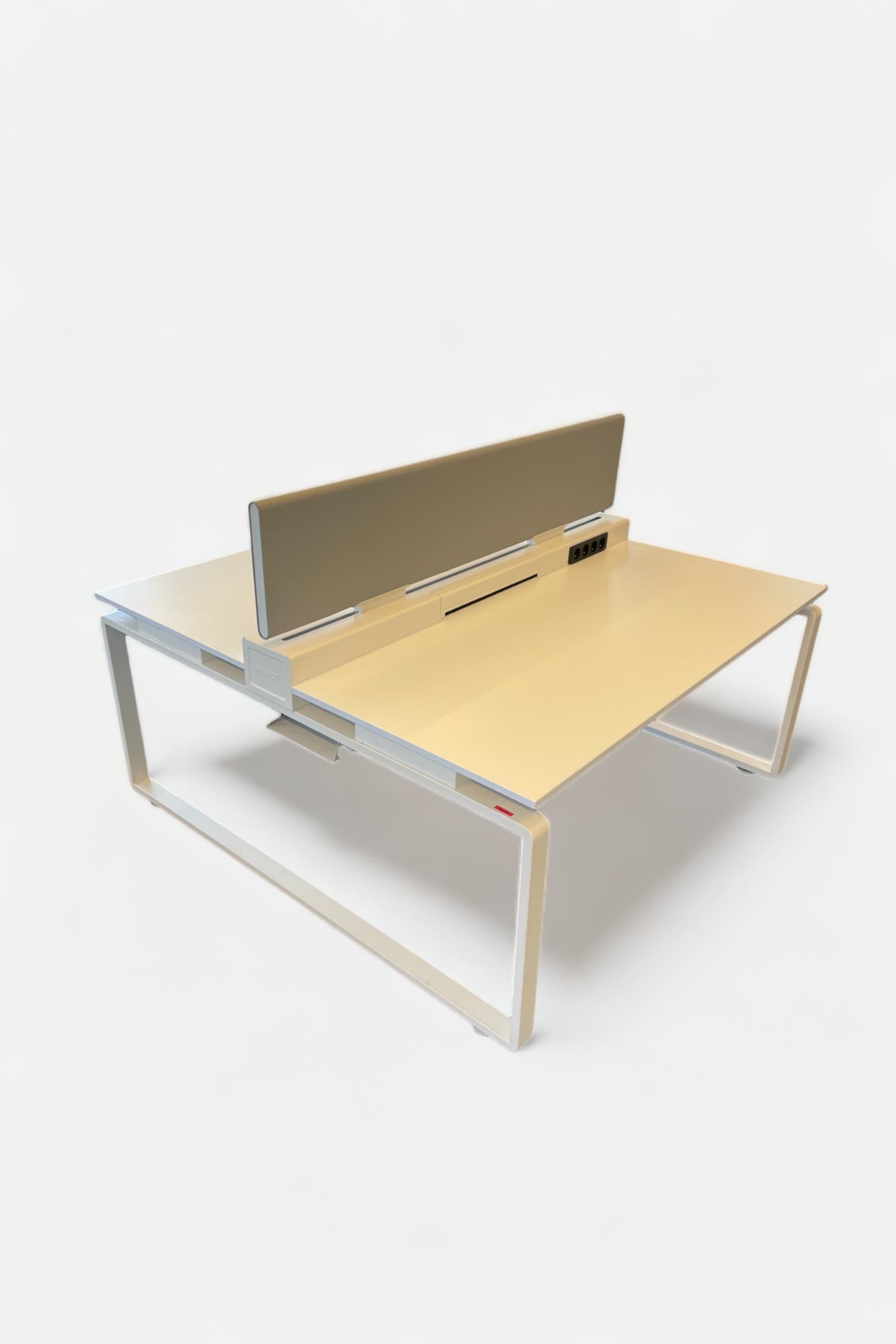 FAMO 160cm wit duo bureau met houten bank, zonder scheidingswand