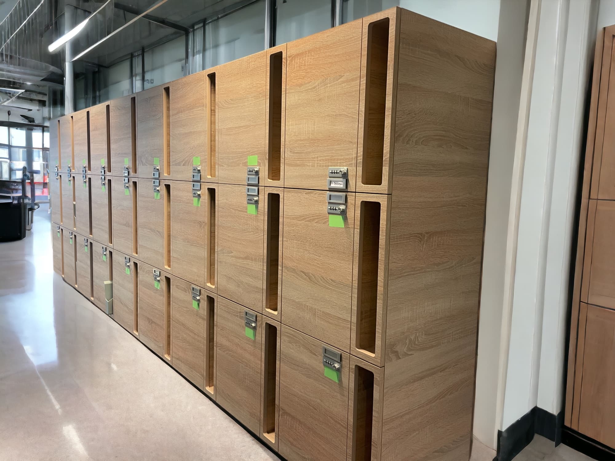3x wall-mounted wooden lockers with code locking system-1