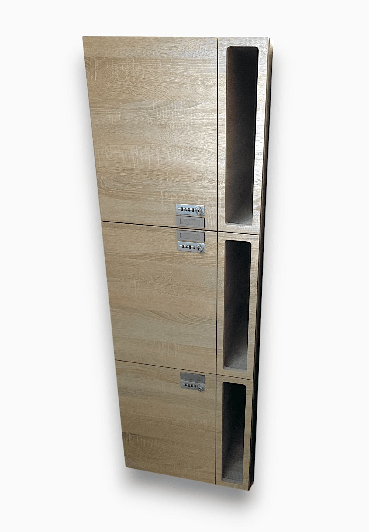 3x wall-mounted wooden lockers with code locking system-0