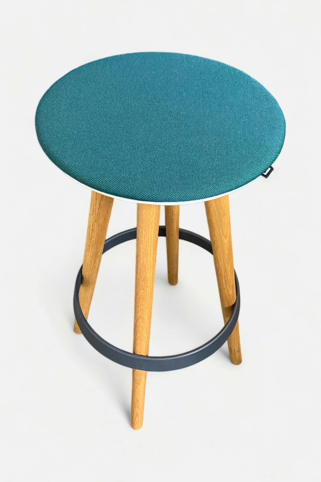 Bene Timba blue green high stool on wood legs - Relieve Furniture
