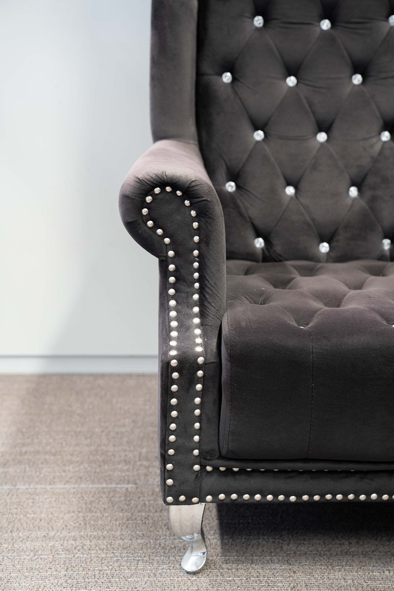 Kare Design Zwarte fauteuil met hoge rugleuning en diamanten knopen-2