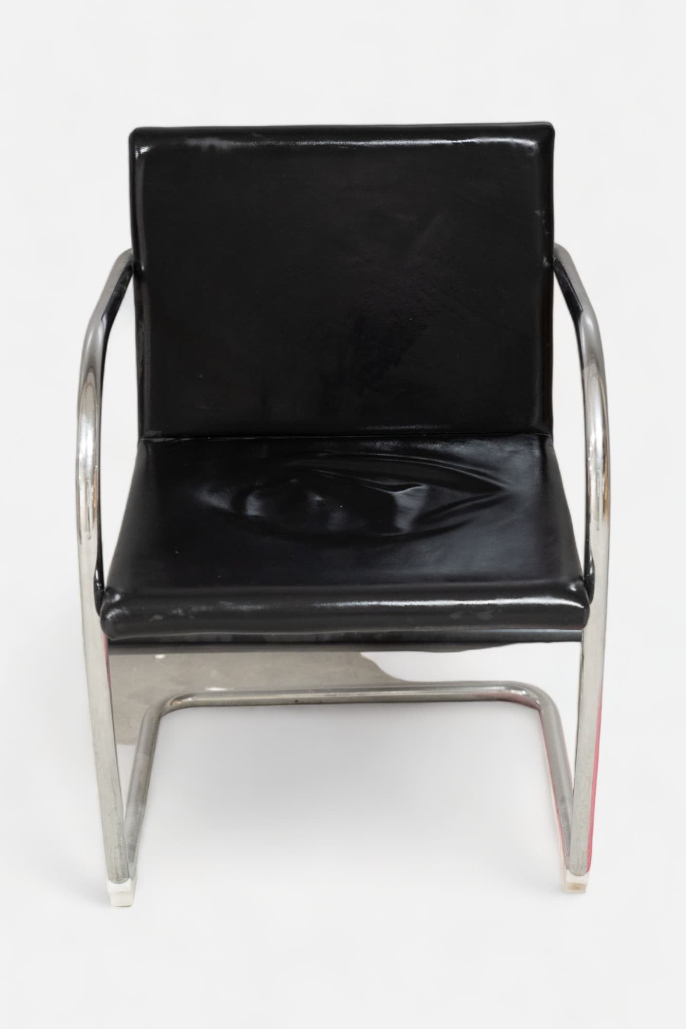 Knoll Brno replica Black leather chair with steel armrest and legs-1