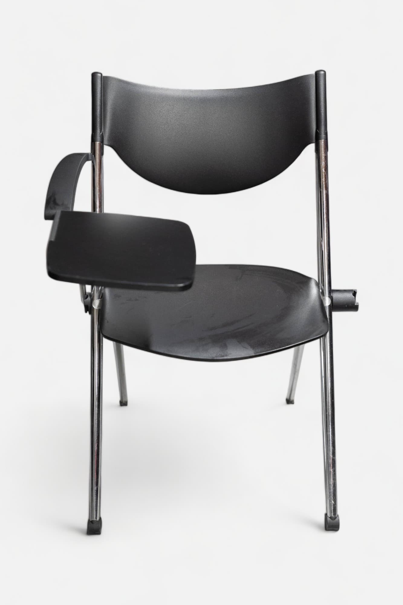 Lamm Black plastic Chair with side tablet and metal legs-1