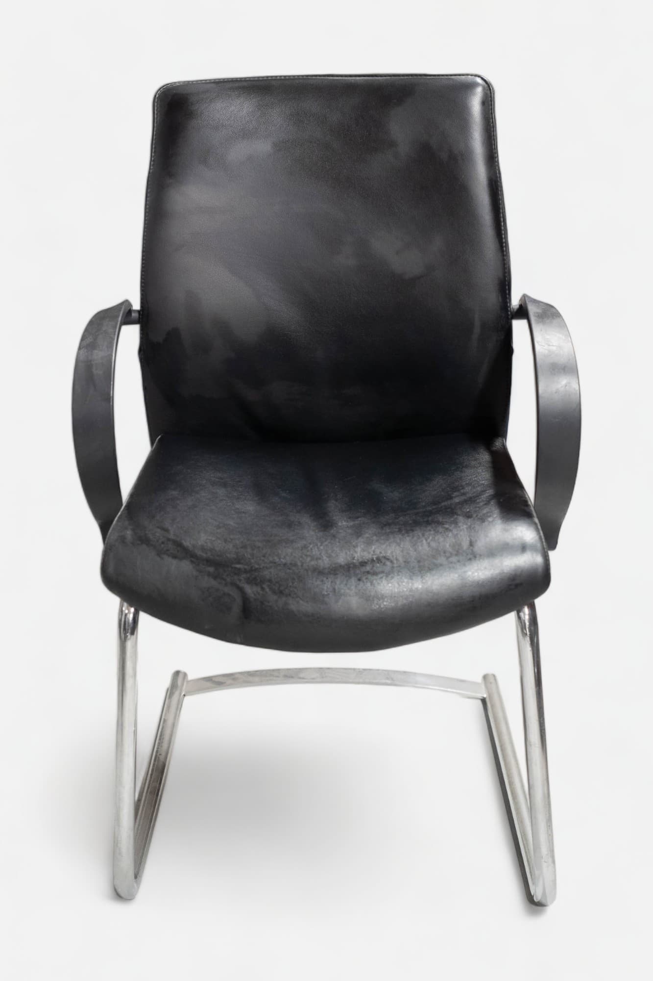 Drabert Zwart leren stoel op stalen poten-4