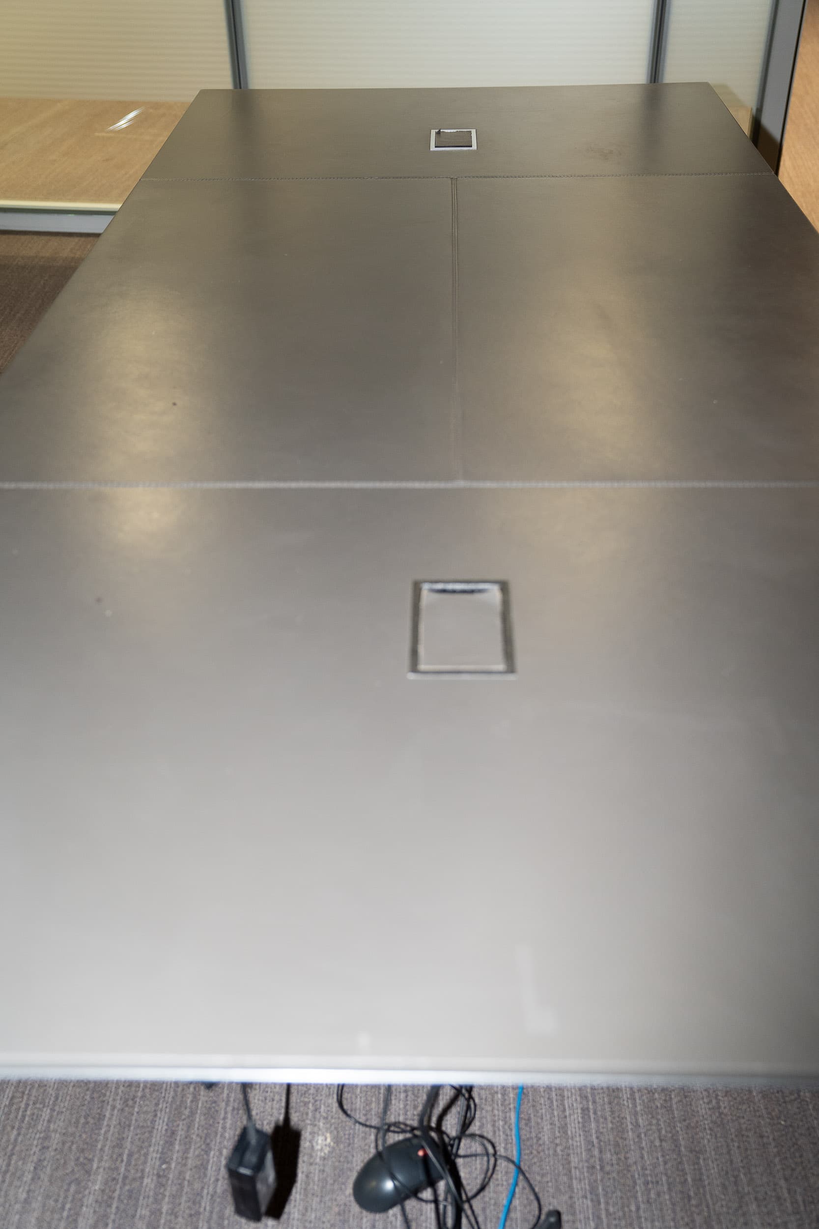 Bulo meeting table with leather top and top access on chromed legs-2