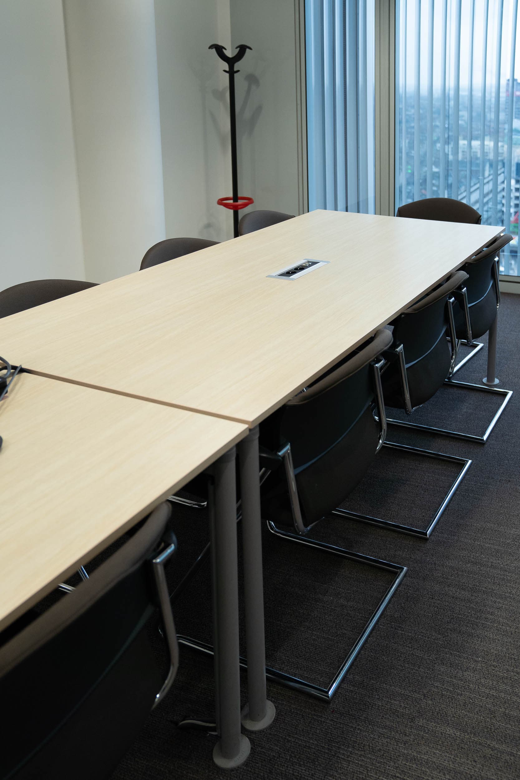 Bulo 200cm wood top Desk with top access on grey round legs-0