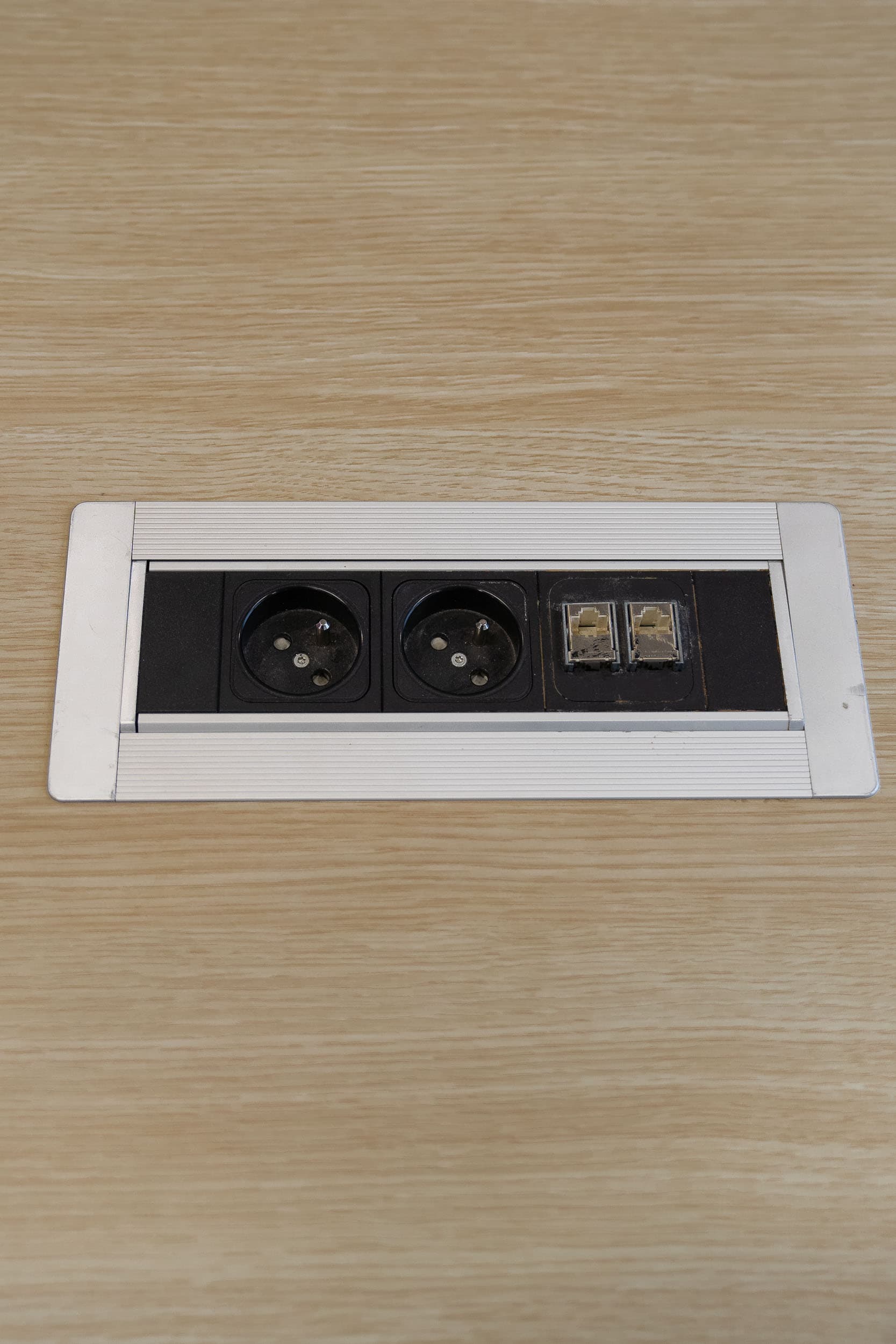 Bulo 200cm wood top Desk with top access on grey round legs-1