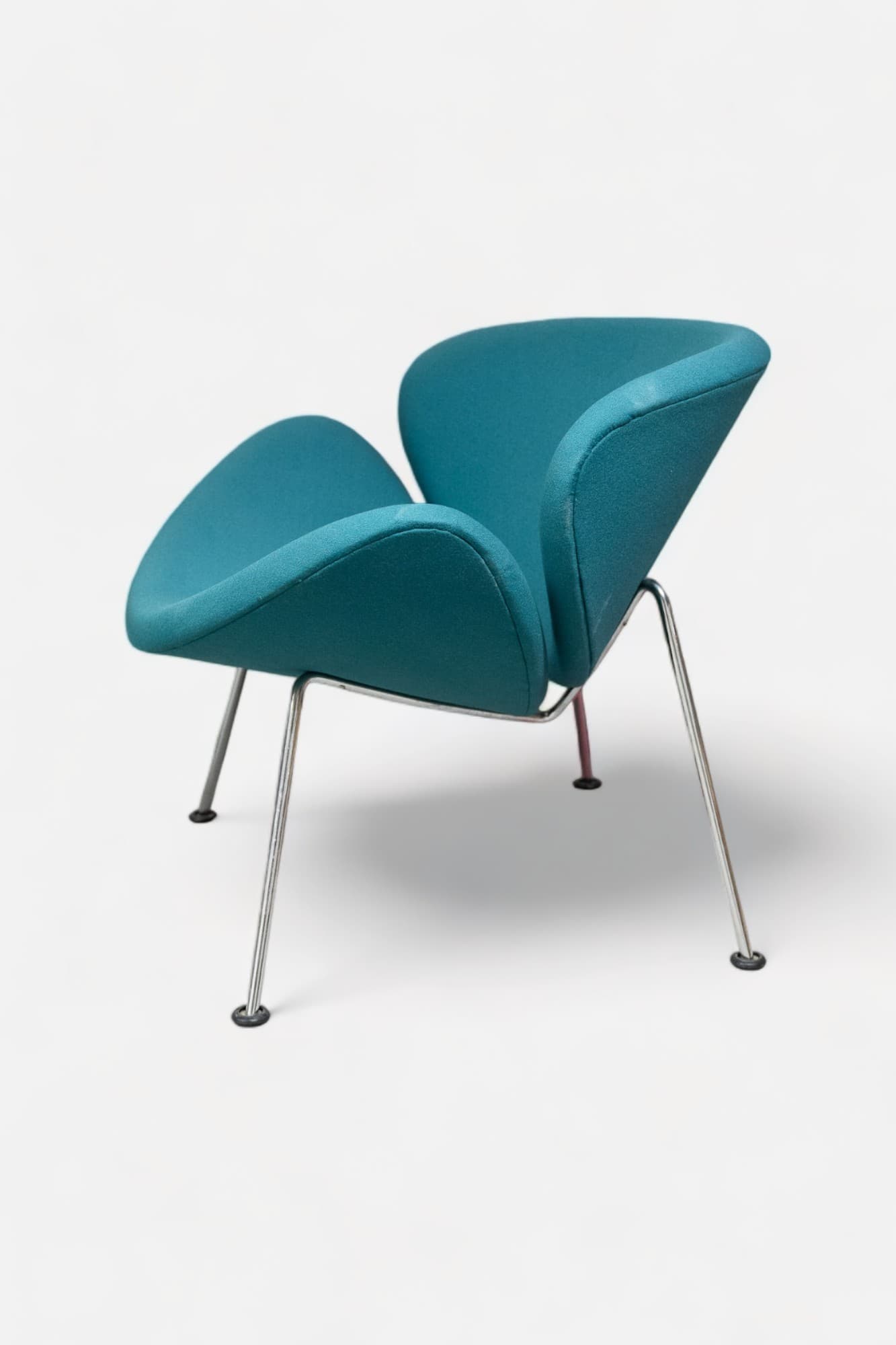 Fauteuil vintage Artifort Orange Slice- design bleu vert avec coussin sur pieds en acier-3