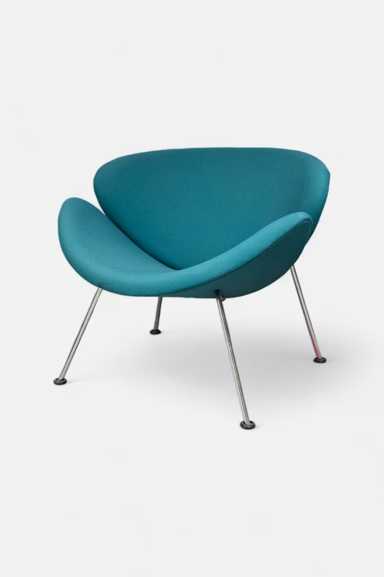 Fauteuil vintage Artifort Orange Slice- design bleu vert avec coussin sur pieds en acier-0