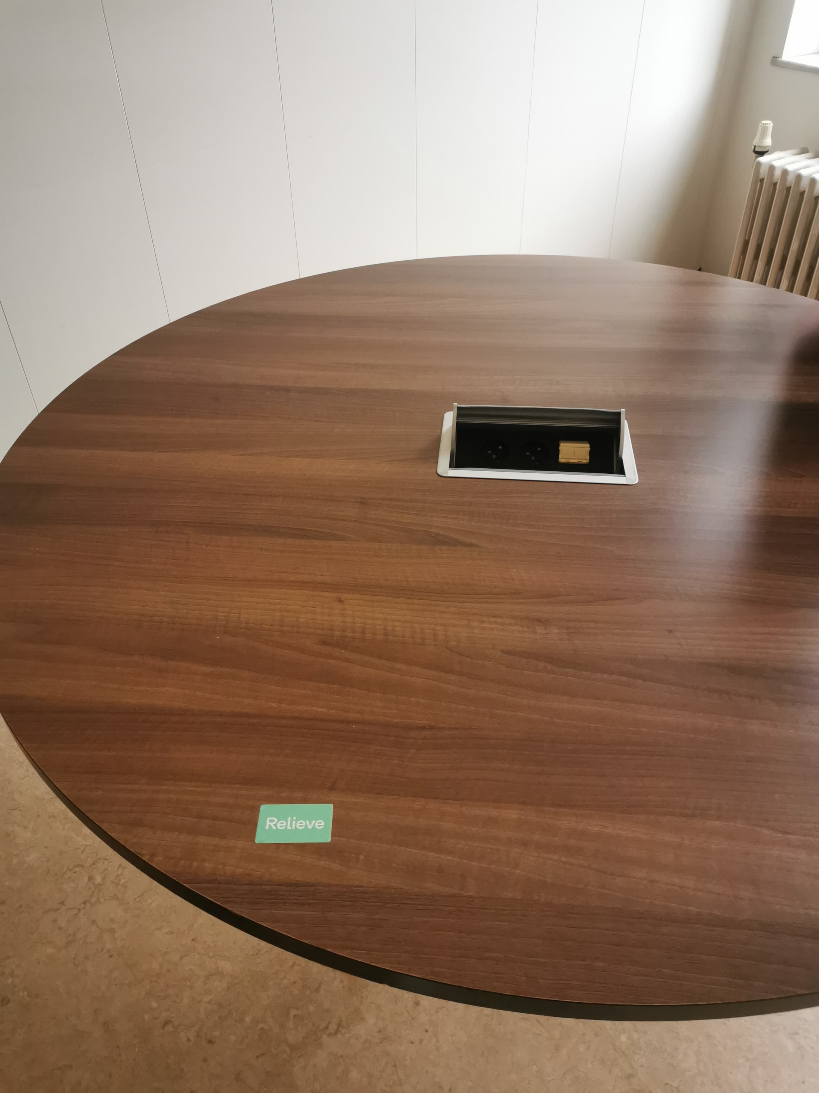 140 cm wood round table with top access and with Grey leg-1