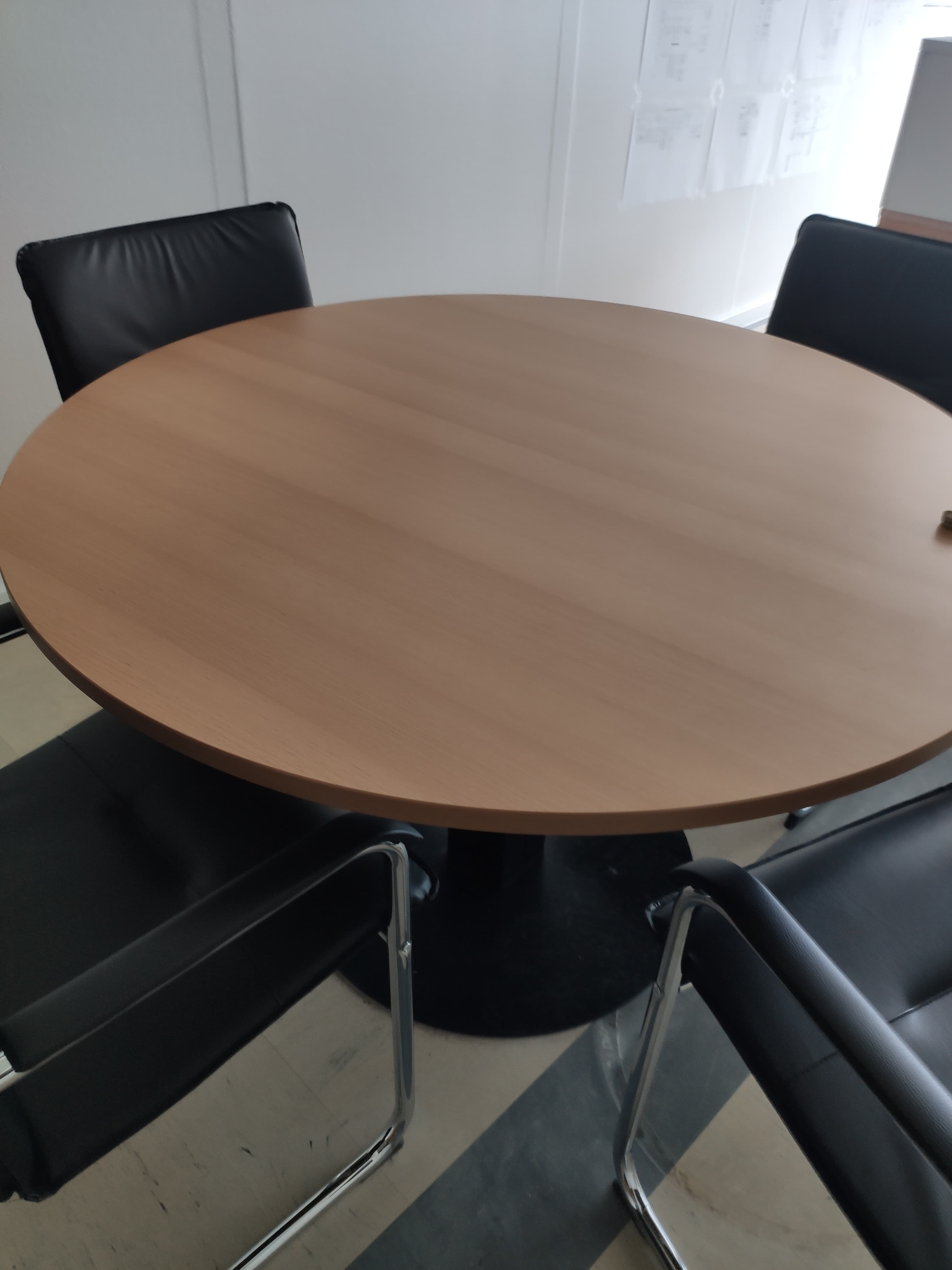 120 cm light wood round table with black leg-0