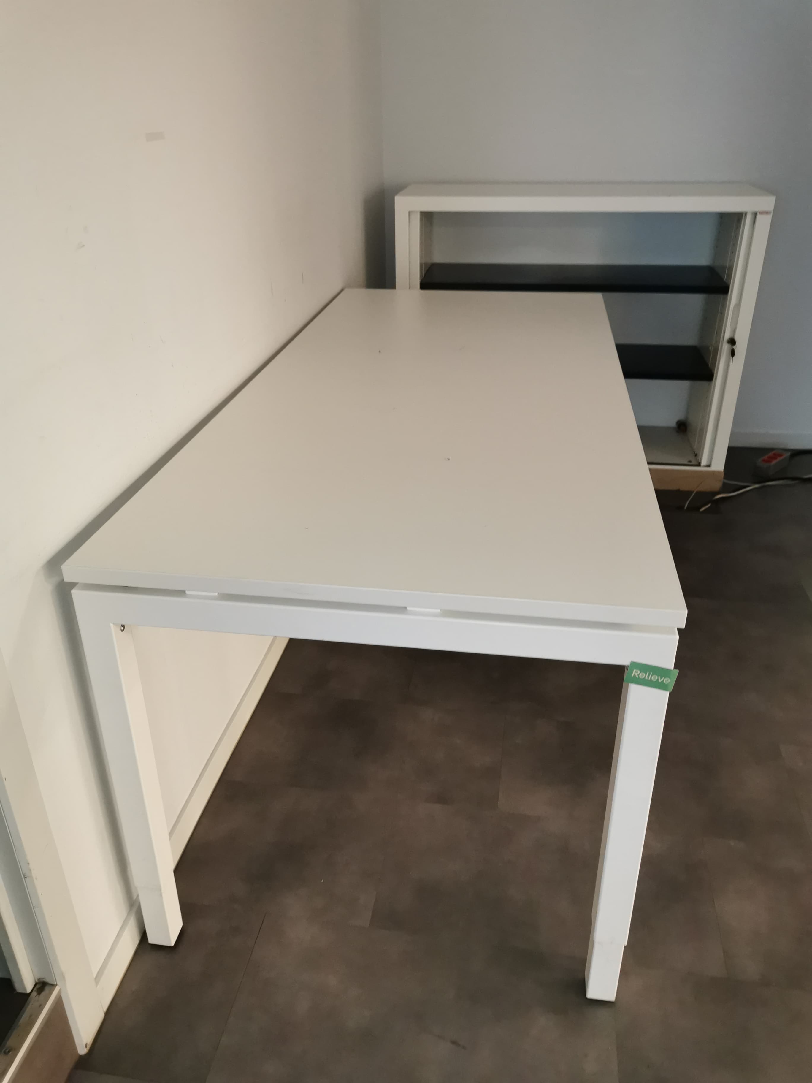 180cm White wood desk on white metal legs-0