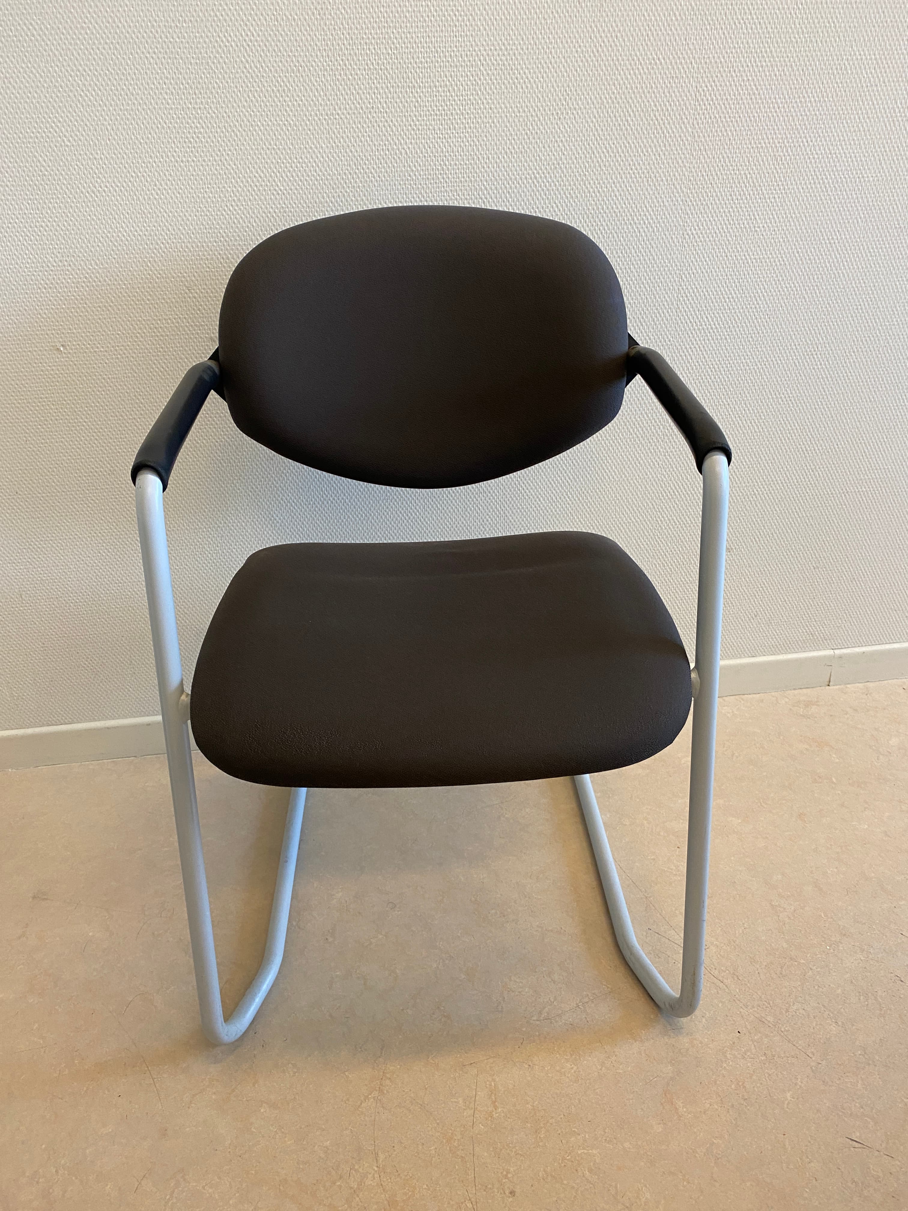 Stackable Dark brown Grey meeting chair on grey legs-1