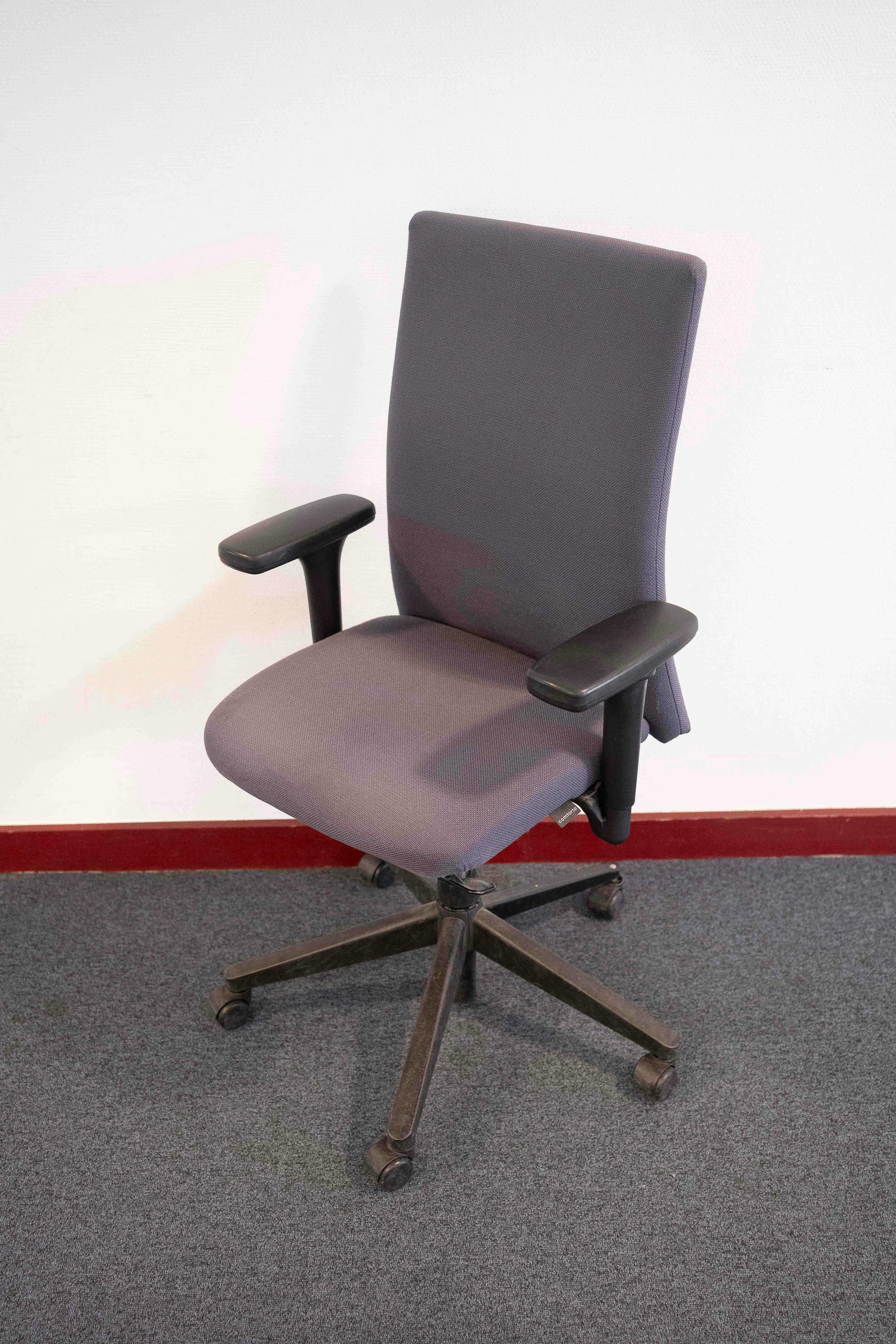 Comforto blueGrey cushion office chair on black wheels - Relieve Furniture