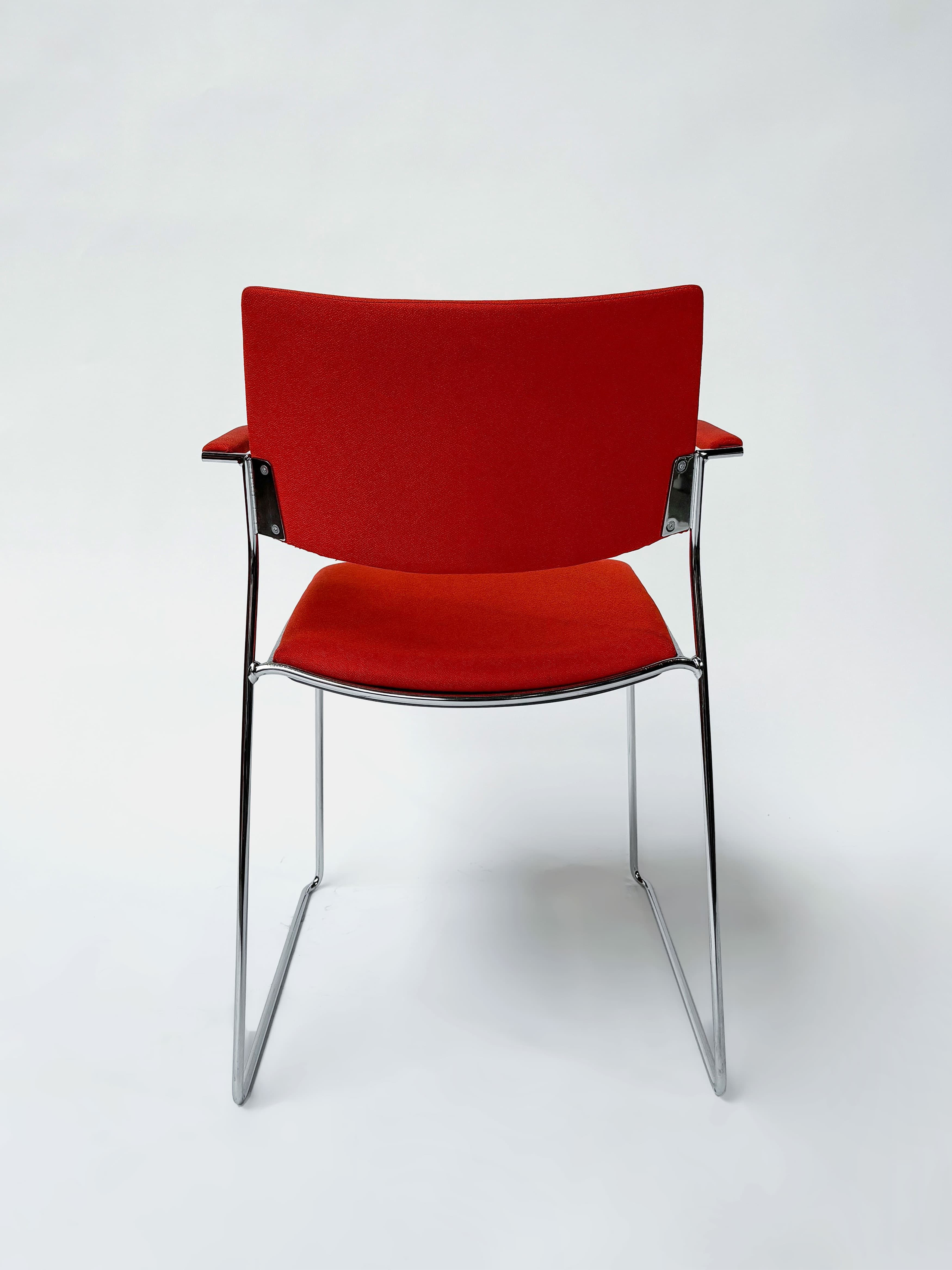 Red stackable meeting chairs with armrest and steel legs-3