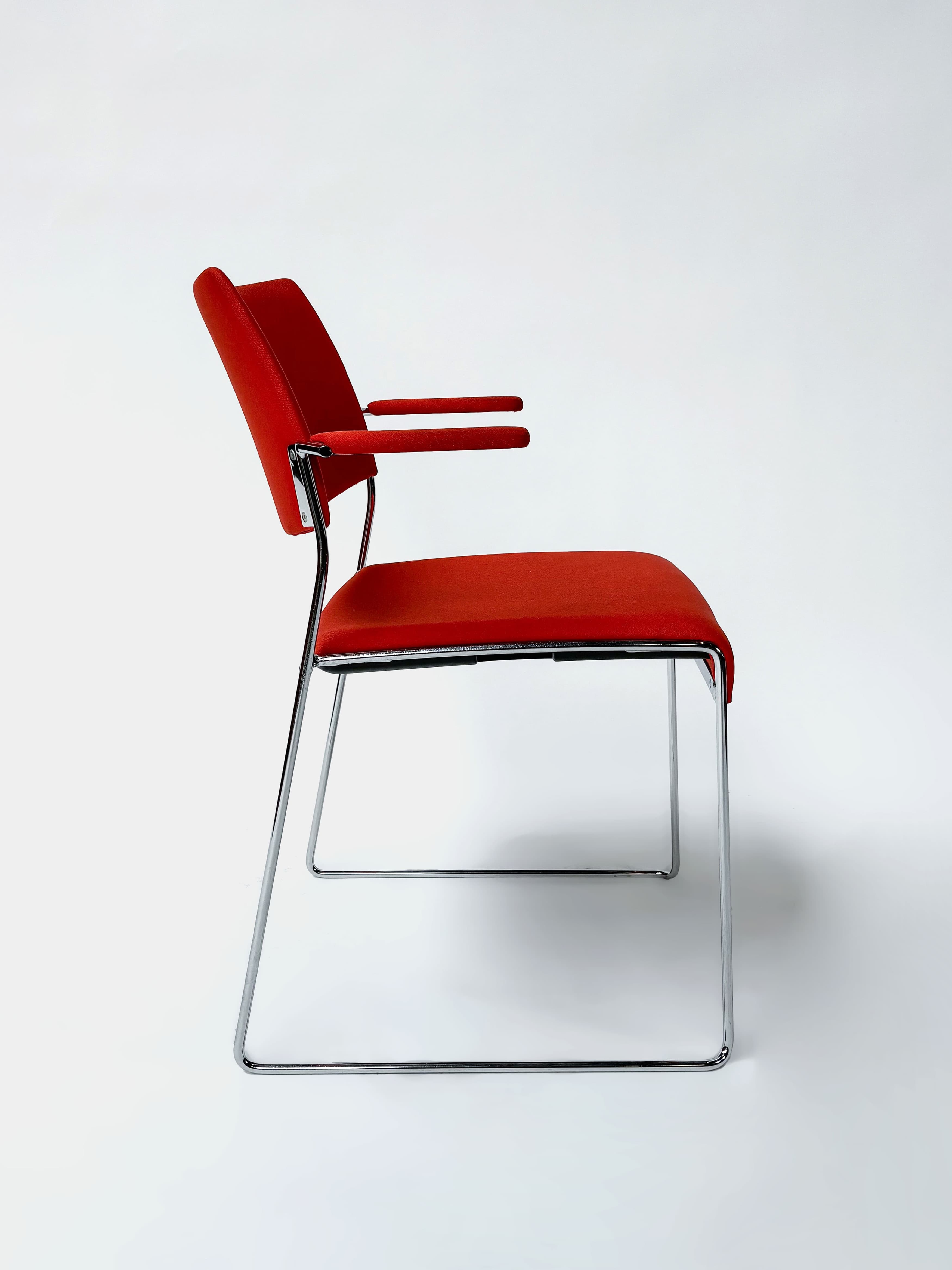 Red stackable meeting chairs with armrest and steel legs-1