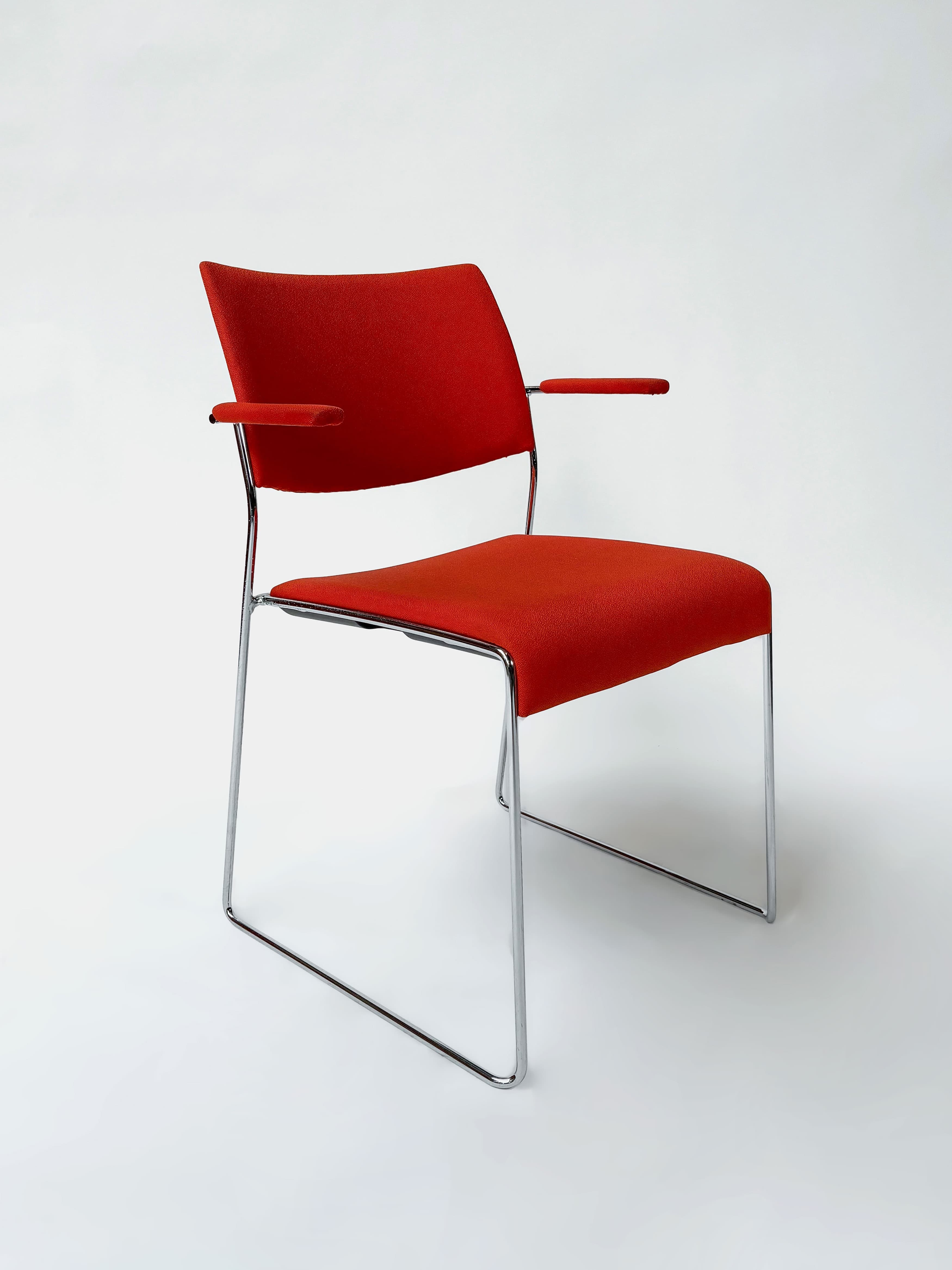 Red stackable meeting chairs with armrest and steel legs-0