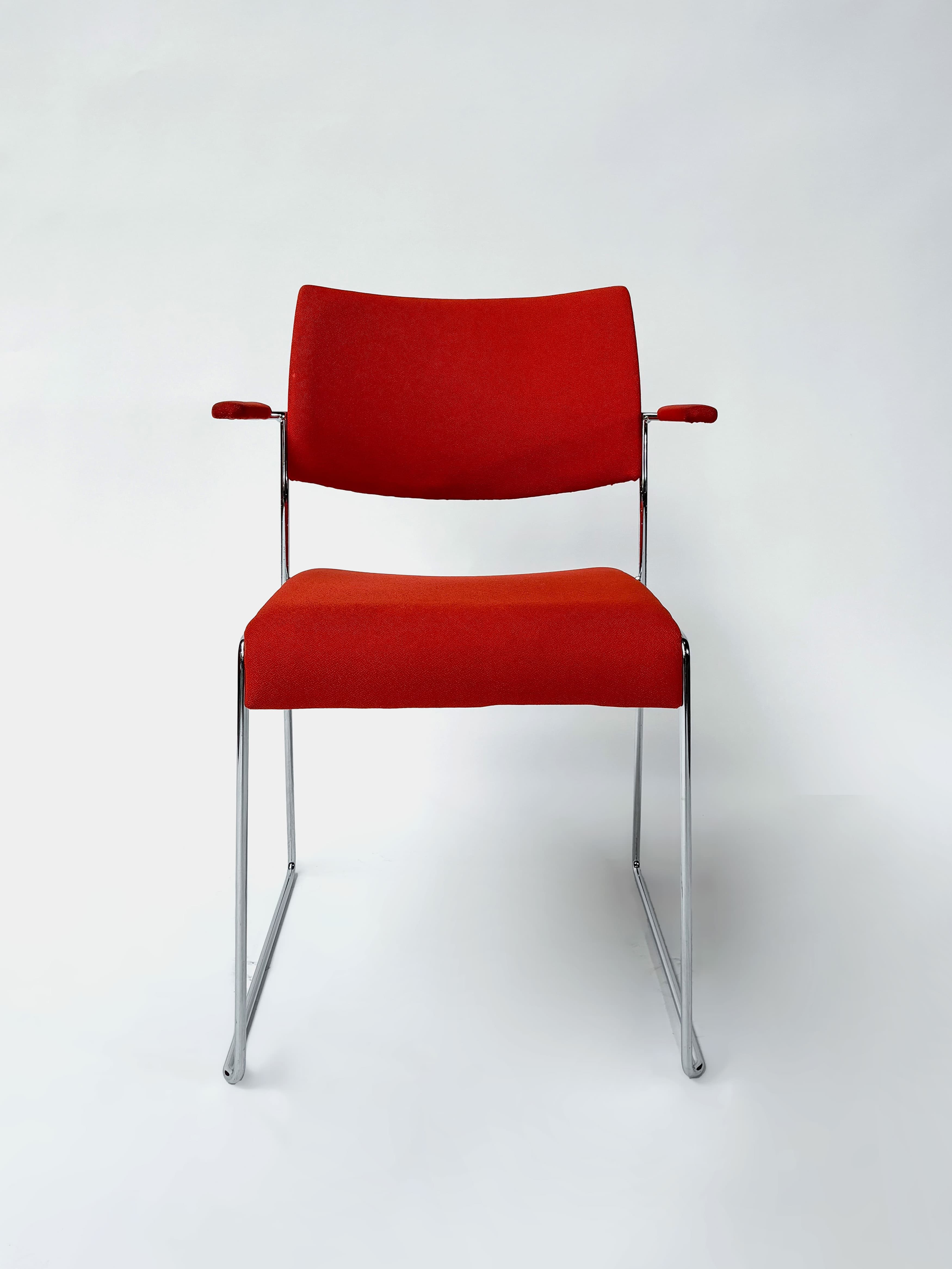 Red stackable meeting chairs with armrest and steel legs-5