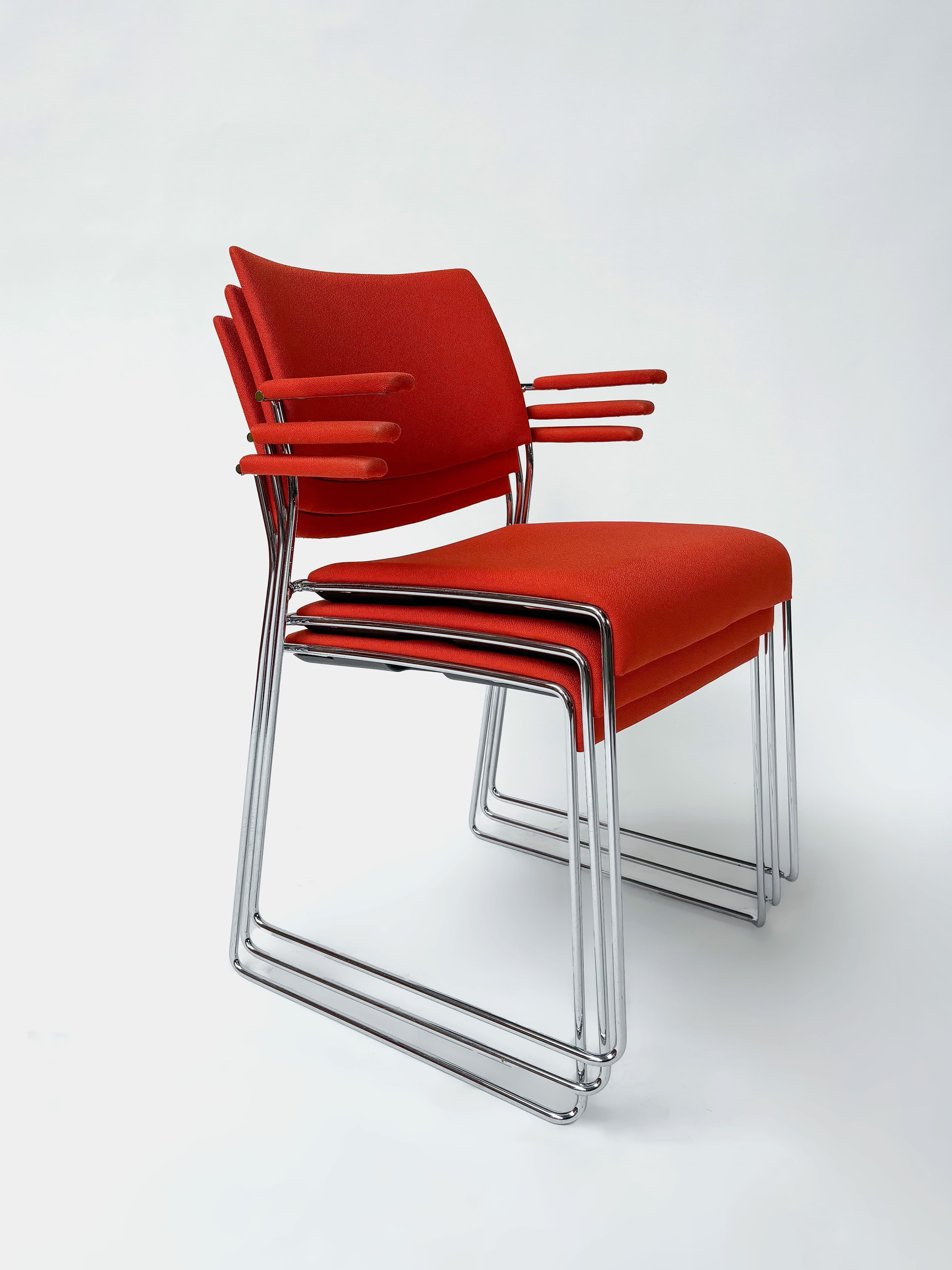 Red stackable meeting chairs with armrest and steel legs-7