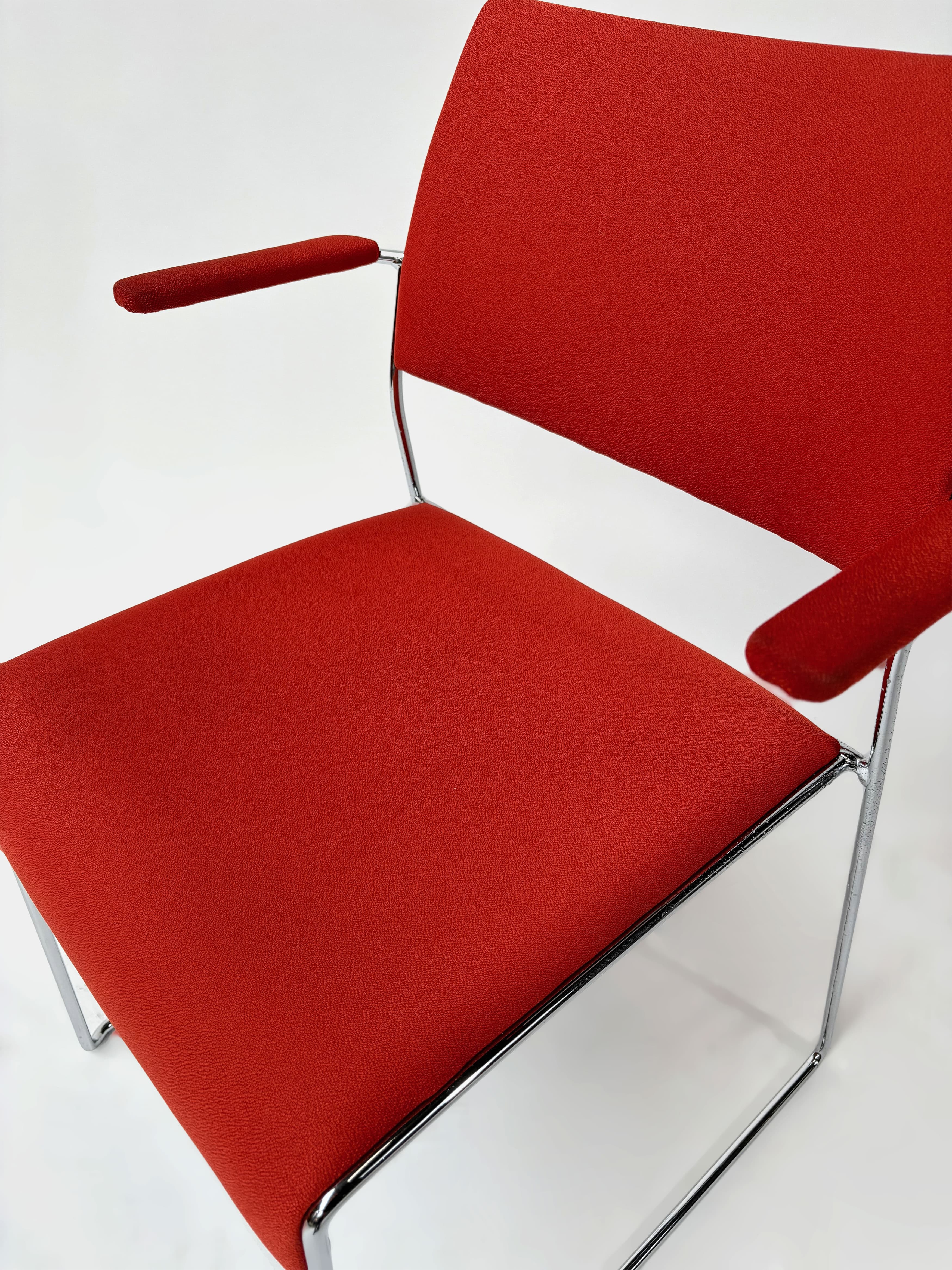 Red stackable meeting chairs with armrest and steel legs-6