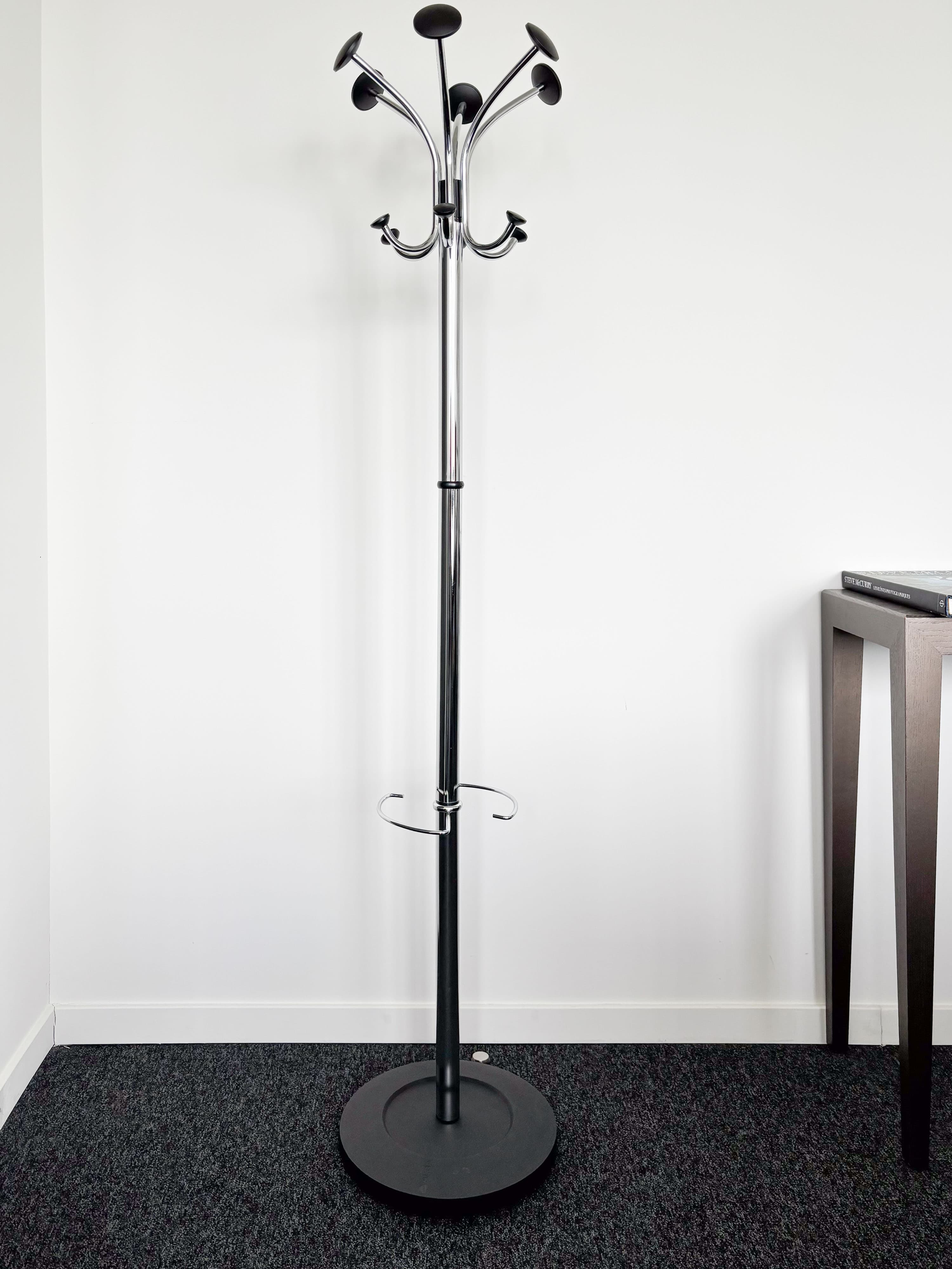 Silver Metal Coat Stand with Umbrella Holder and Adjustable Hooks-1