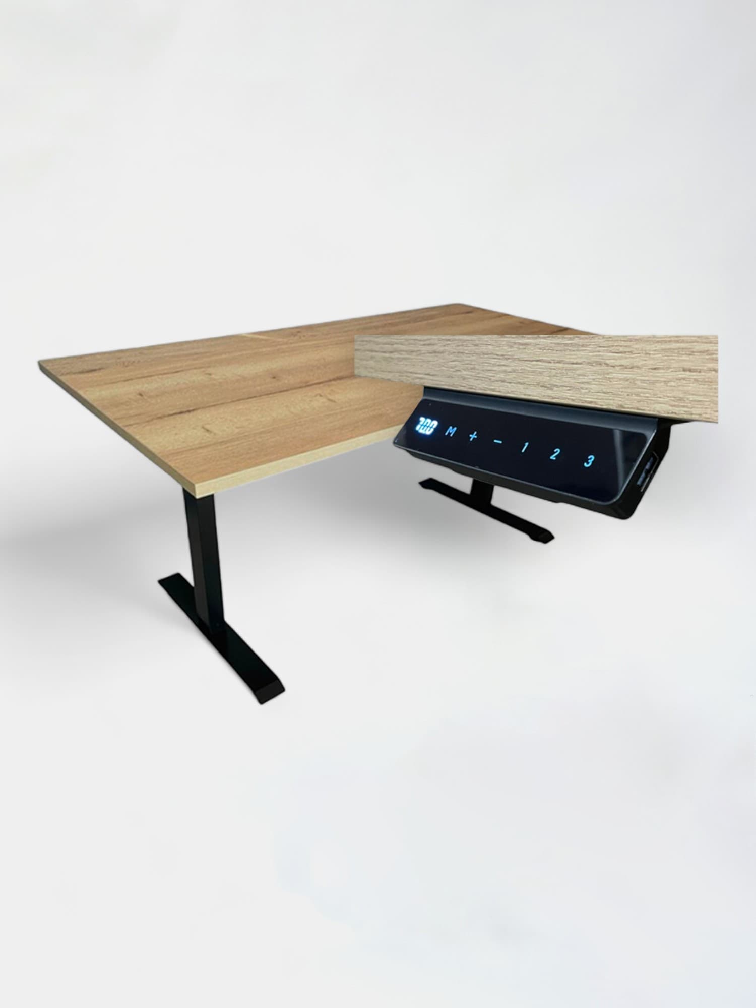 160cm Natural Wood Adjustable Desk with Black Metal Legs and Digital Control Panel-1
