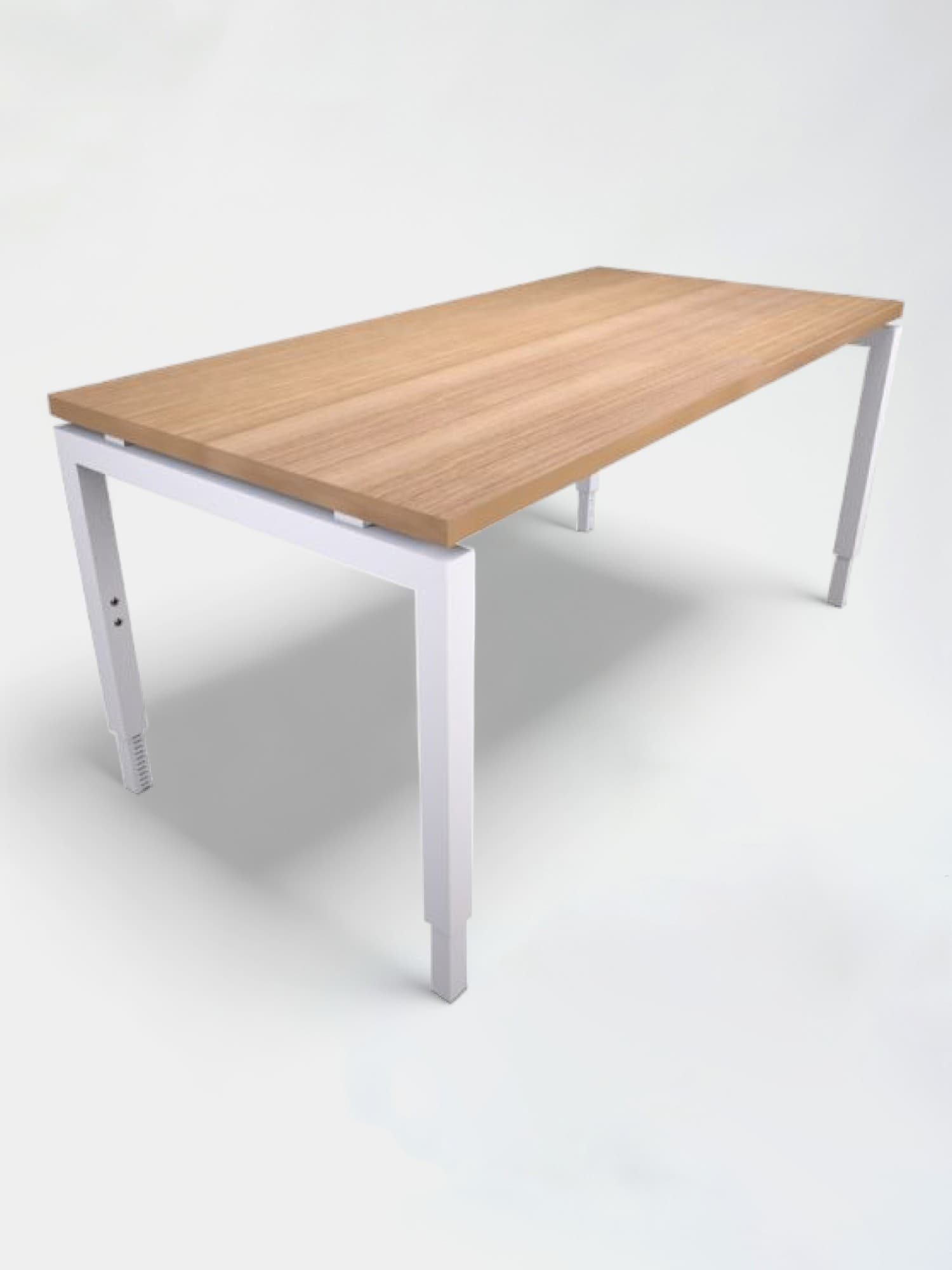140cm Adjustable desk with oak top and white legs-0