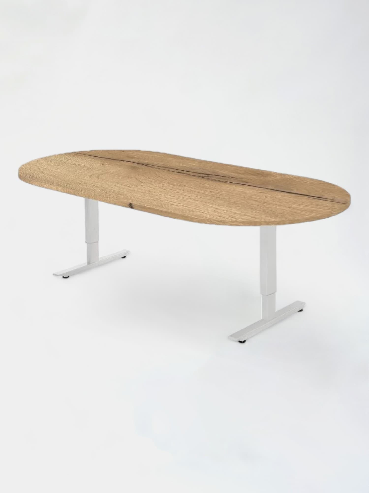Ovale vergadertafel, eiken blad, witte poten-0