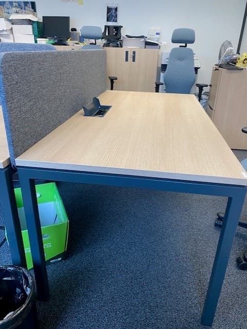 Light Oak Woodgrain Laminate Office Desk with Durable Metal Frame, top access and grey dividor 140cm-0