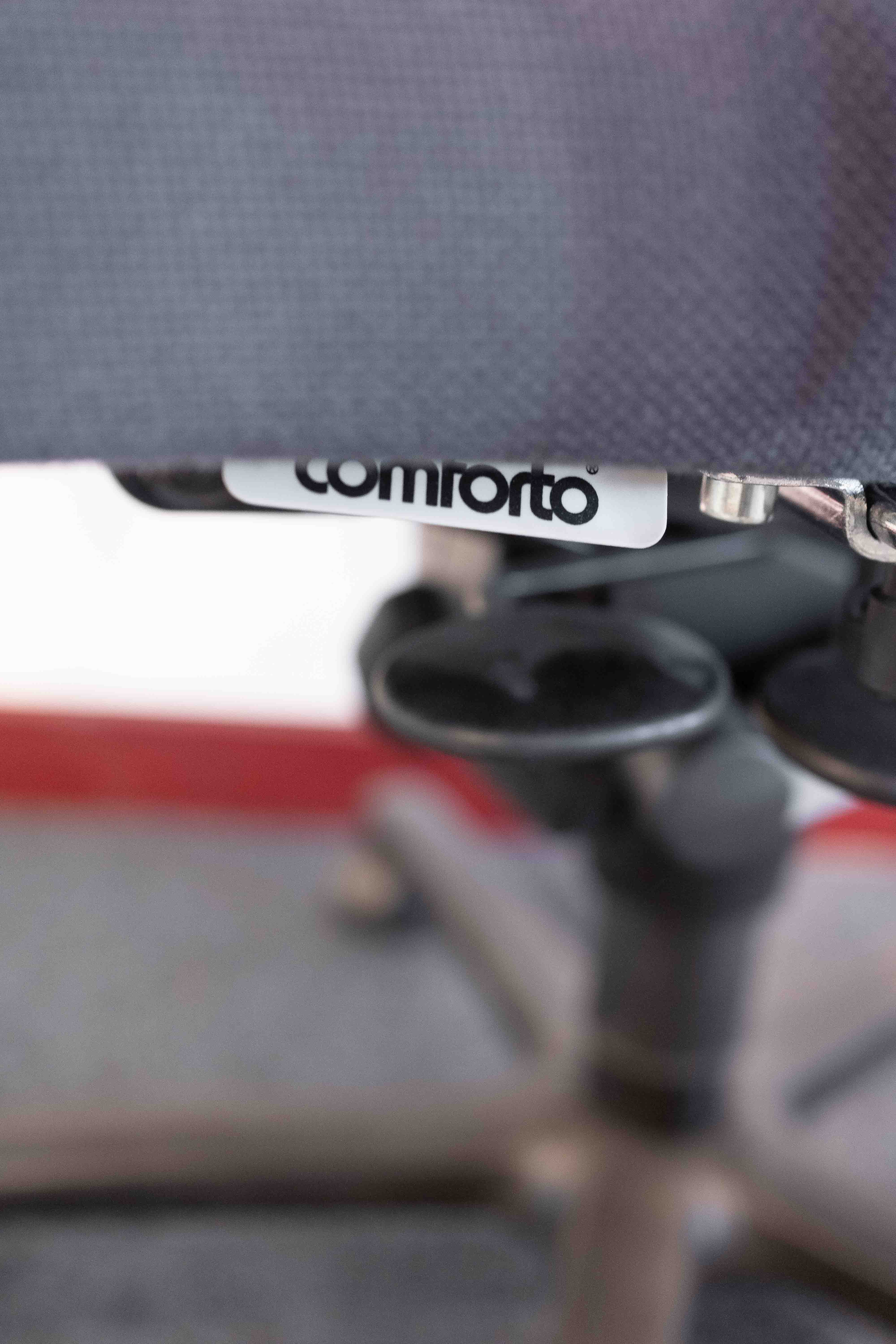 Comforto blueGrey cushion office chair on black wheels-5