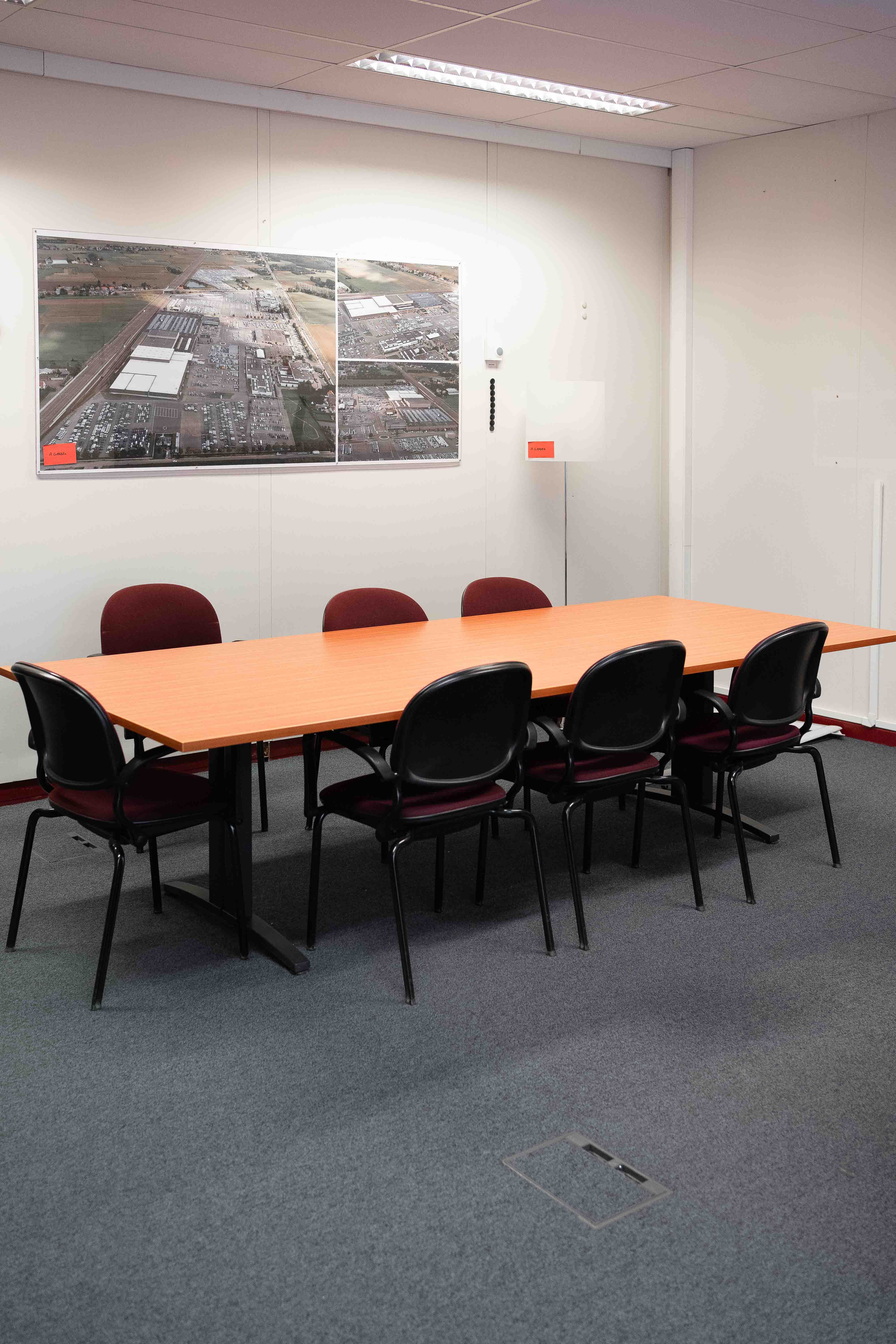 Large orange wood meeting table with T dark Grey legs 280cm-0