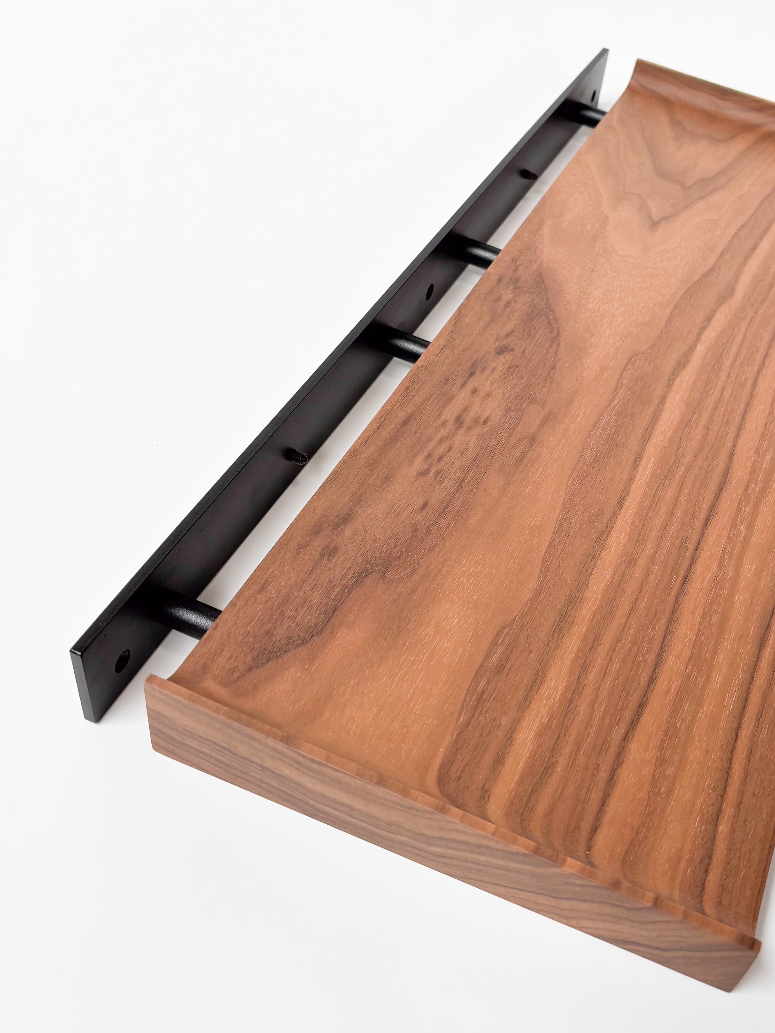 CRUSO Walnut Brown Wooden Shelf with Black Metal Mount - 60cm-5