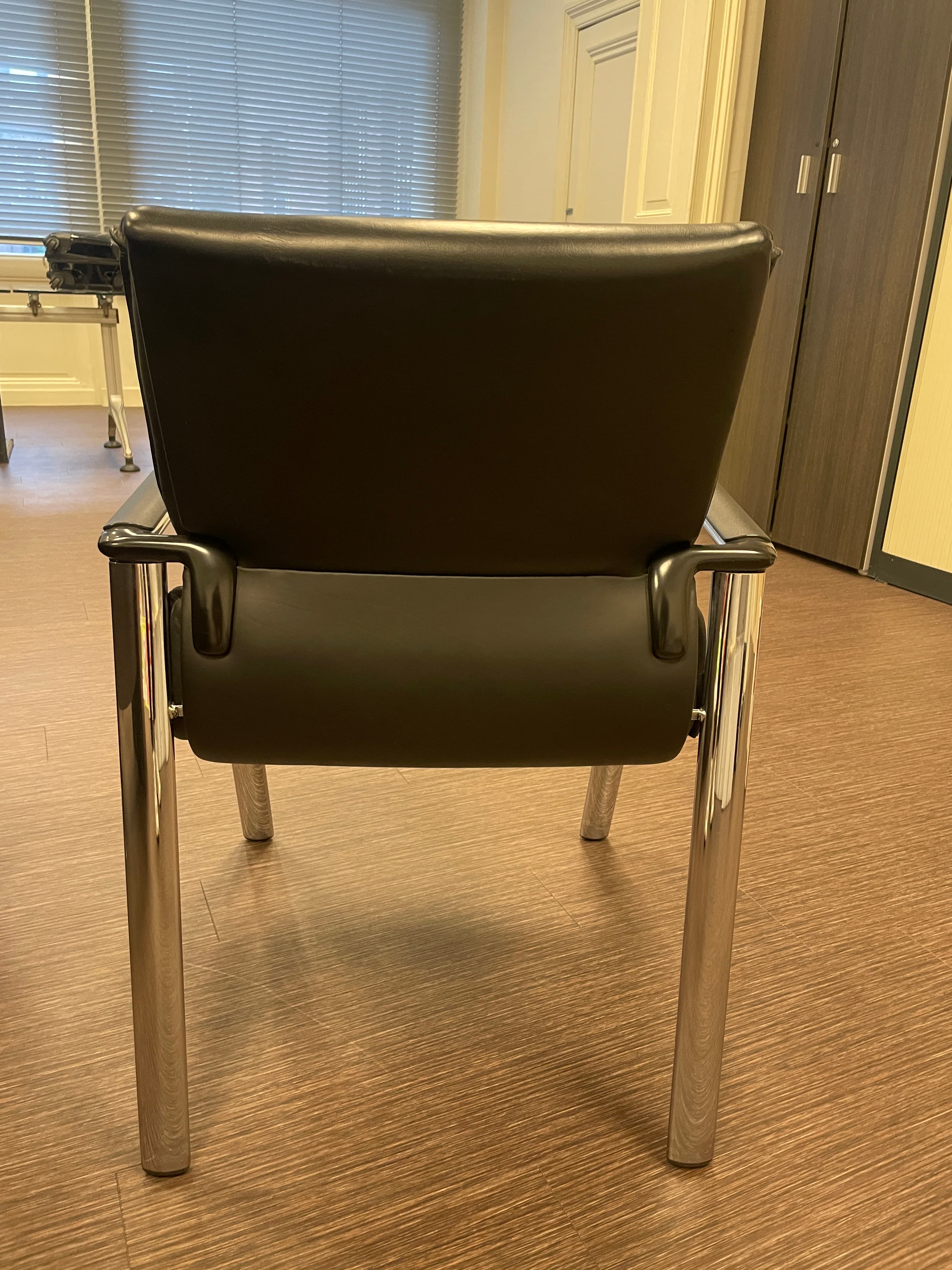 Comforto black leather chair on steel legs-2