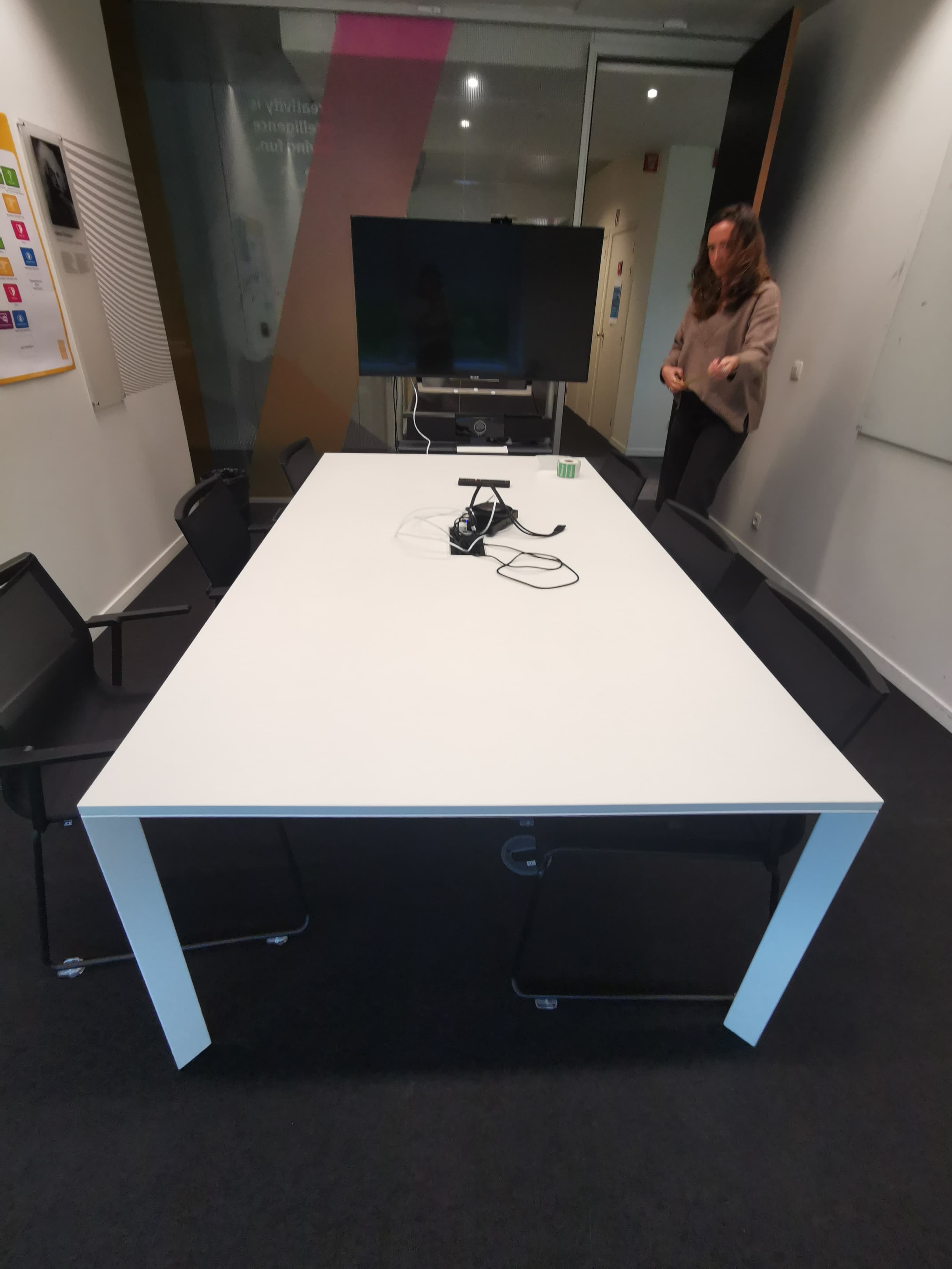 White Laminate Conference Table with Integrated Cable Management System-1