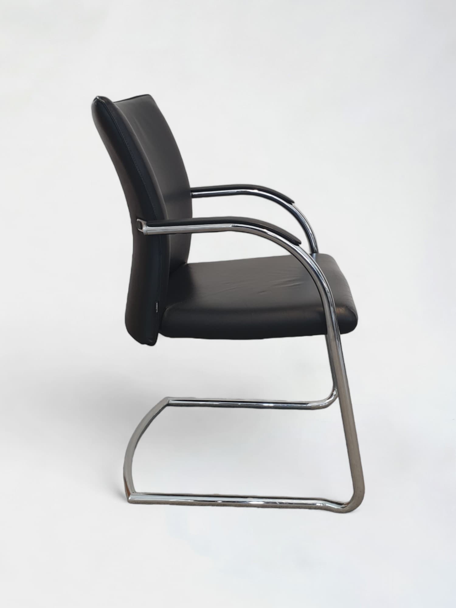 Stackable Black Leather Meeting Chair with Armrests and Chromed legs-4