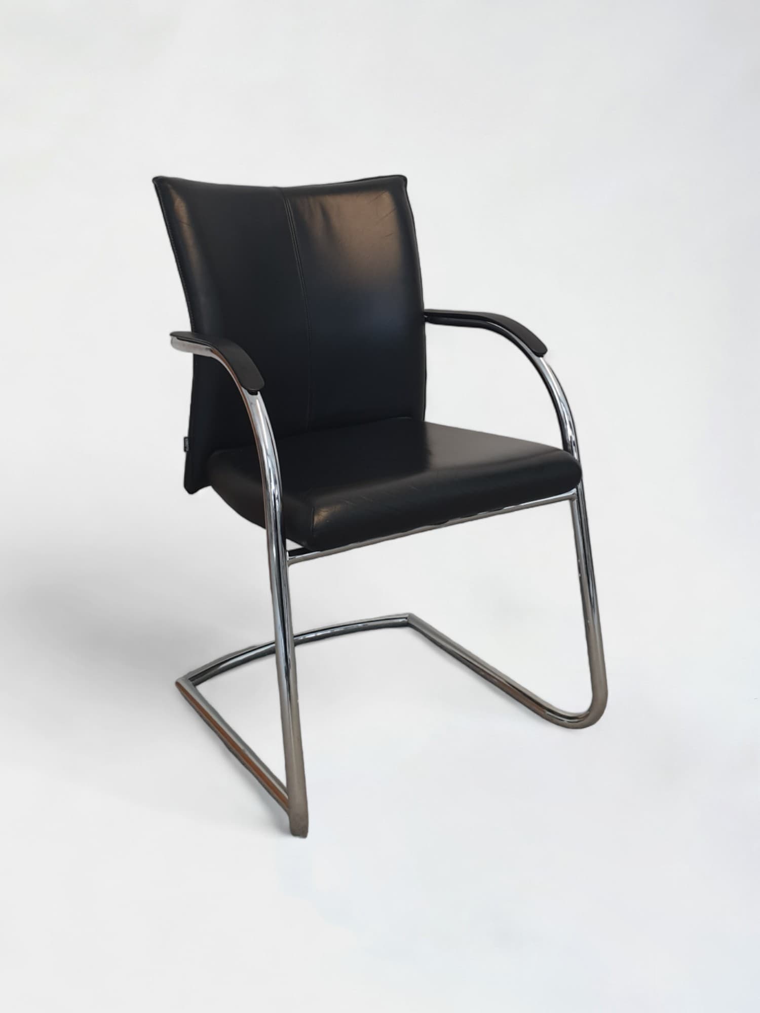Stackable Black Leather Meeting Chair with Armrests and Chromed legs-0