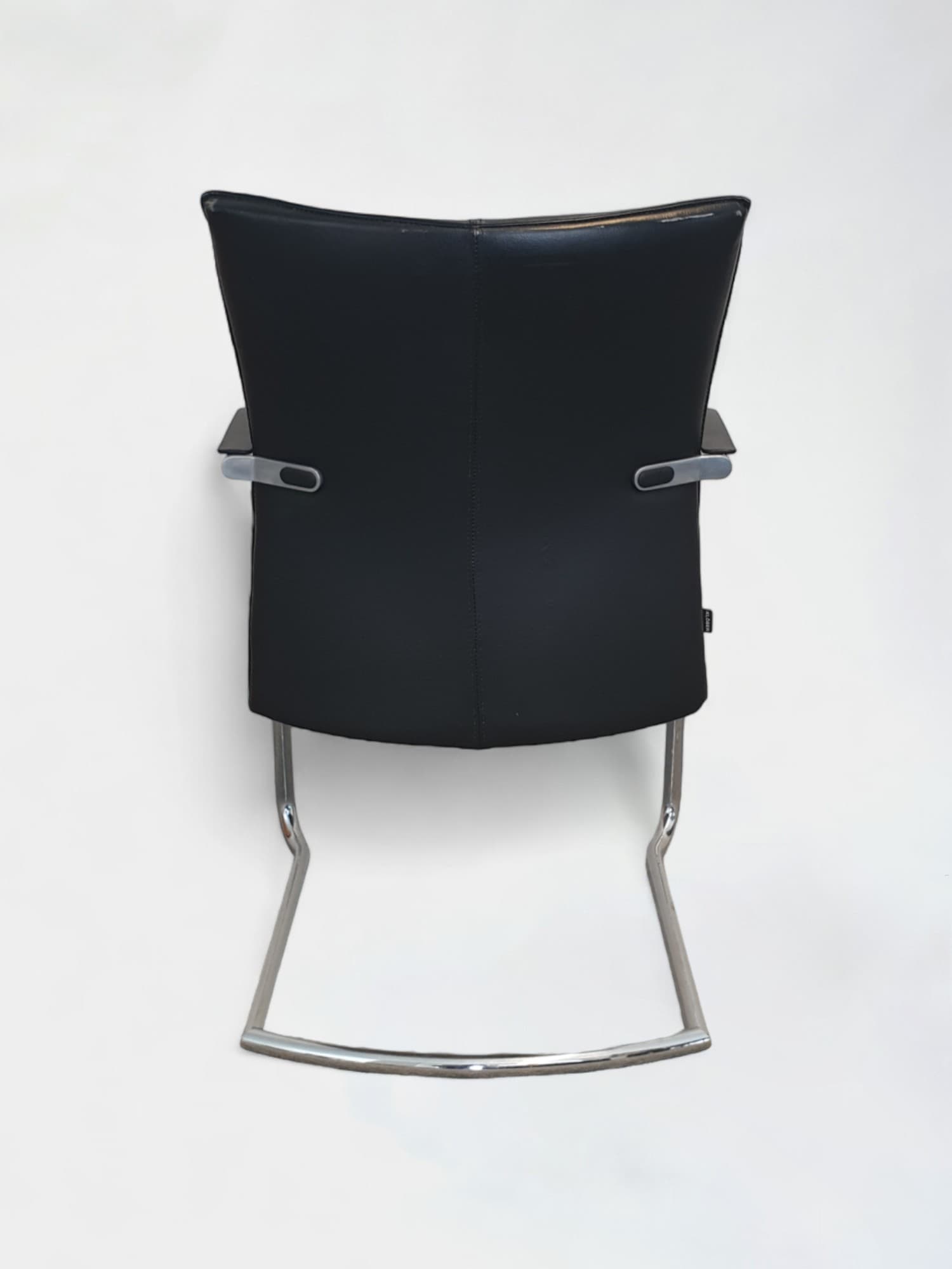 Stackable Black Leather Meeting Chair with Armrests and Chromed legs-1