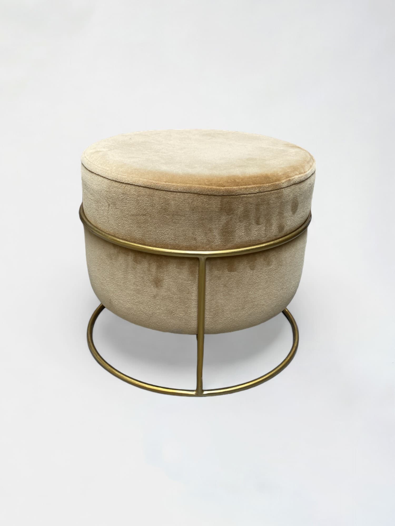 Yellow/Gold Velvet Ottoman with Golden Metal Base-0