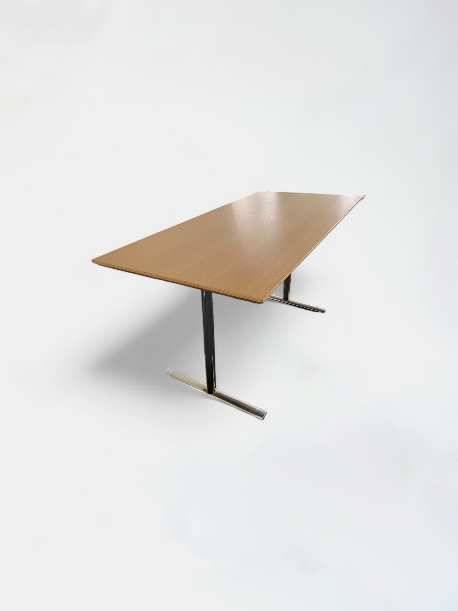 HOWE Foldable Natural Oak Finish Metal Office Desk with Sturdy Silver Legs with top access-1