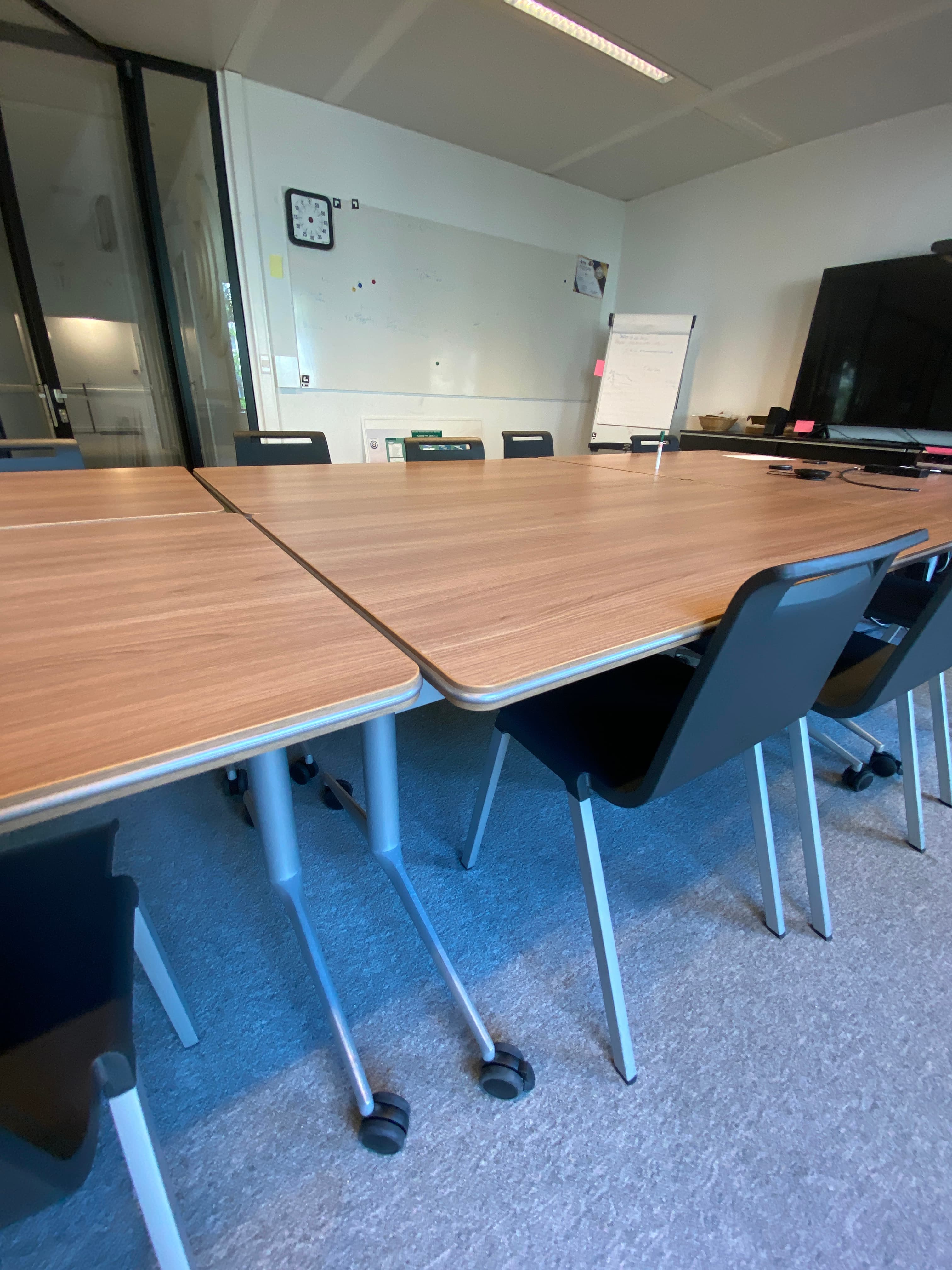 Light Oak Wood Grain Modular Conference Table with Integrated Power Outlets-0