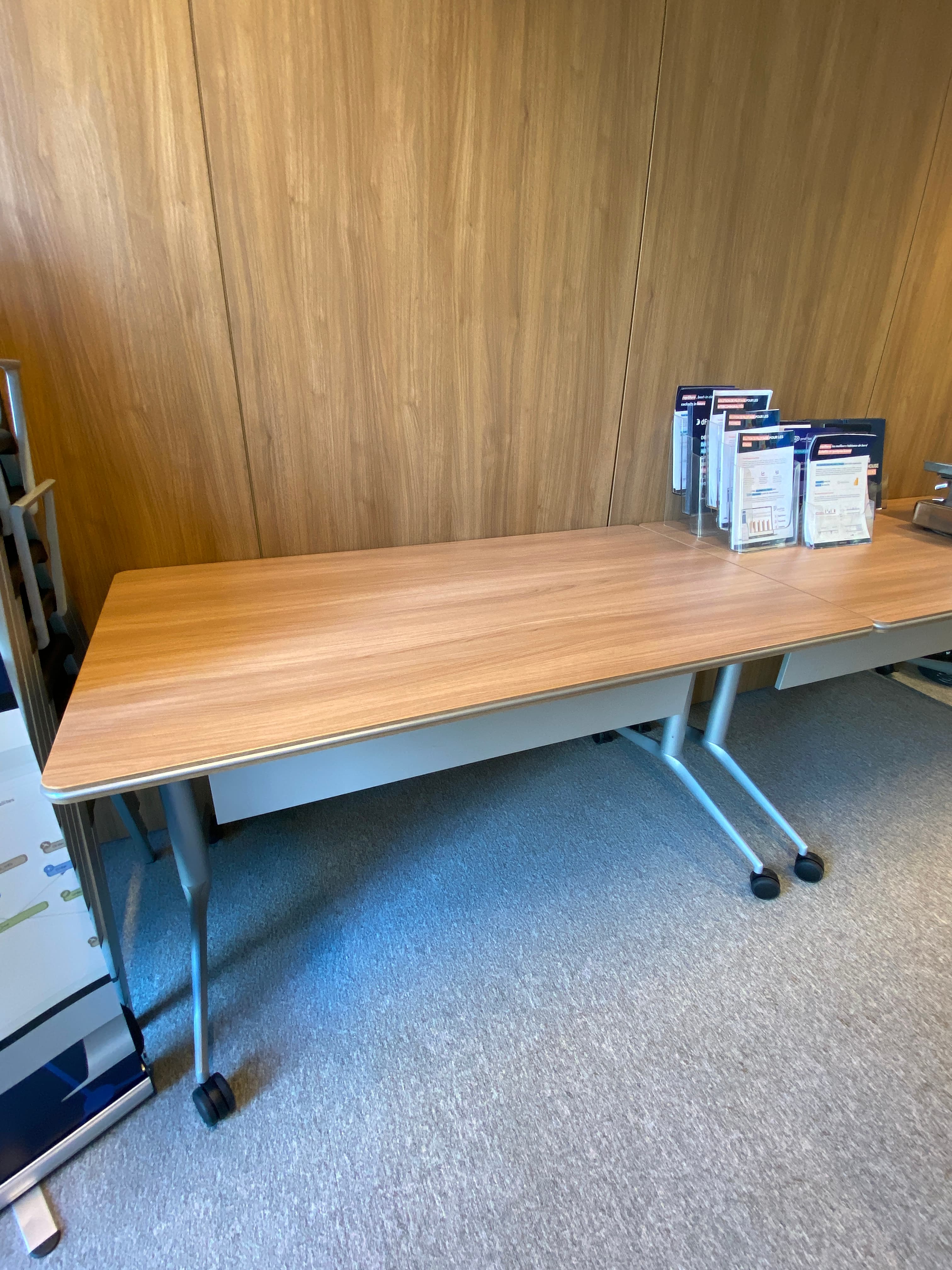 Light Oak Wood Grain Modular Conference Table with Integrated Power Outlets-1