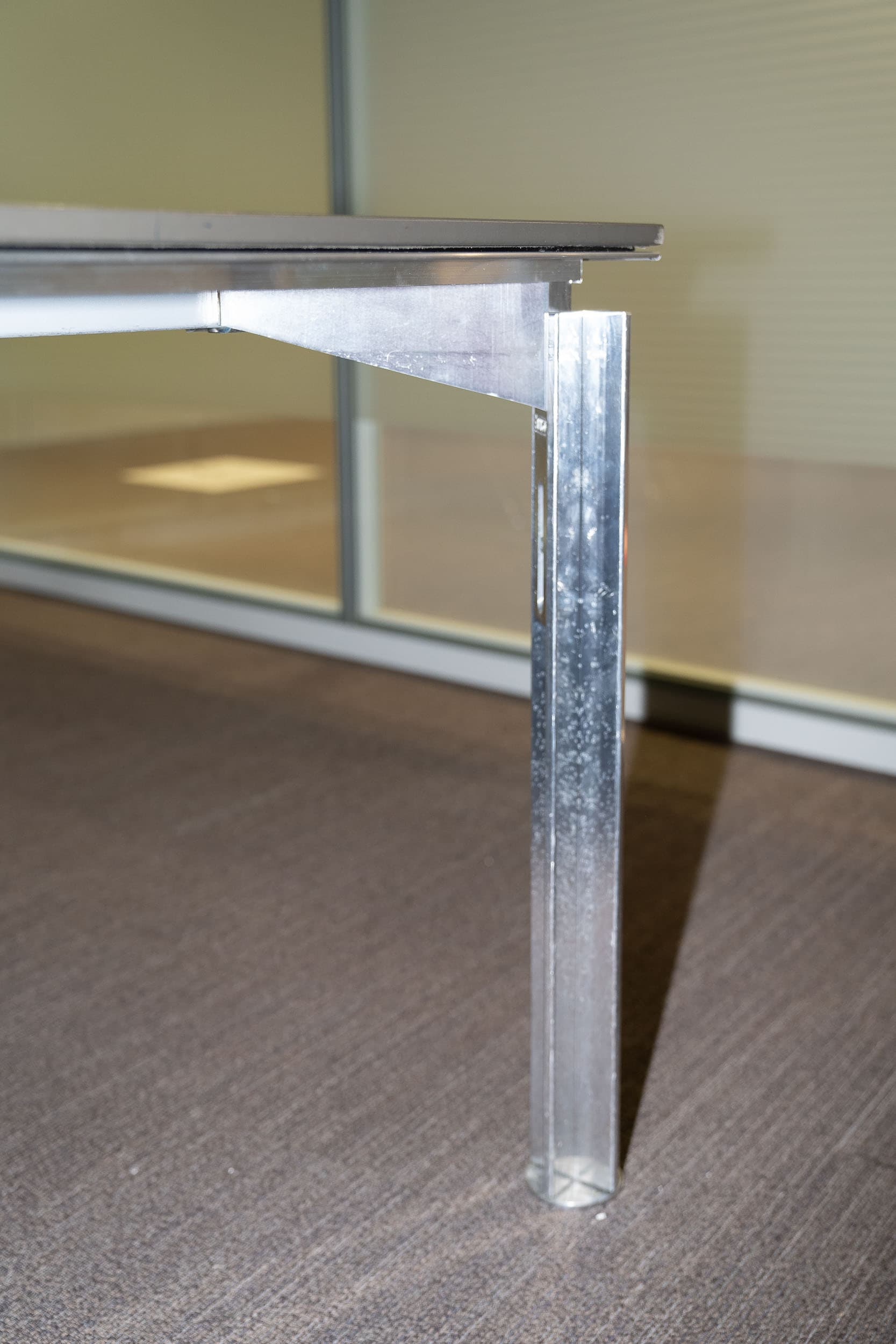 Bulo Meeting table leather top and top access on chromed legs-0