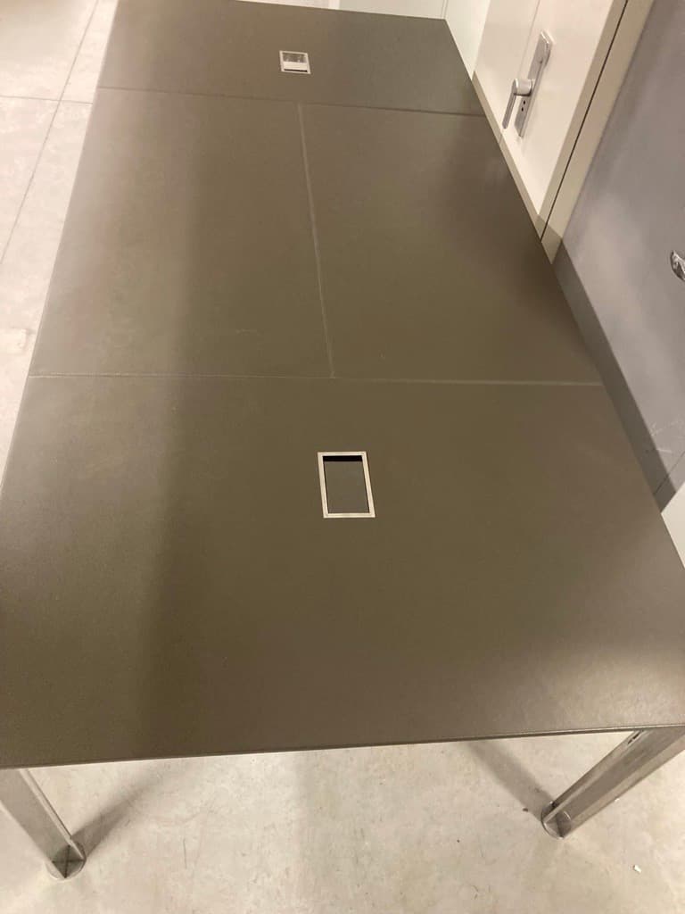 Bulo meeting table with leather top and top access on chromed legs-1