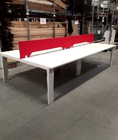 Famo Mahia 320cm White metal bench 4 persons desk with red partition-1